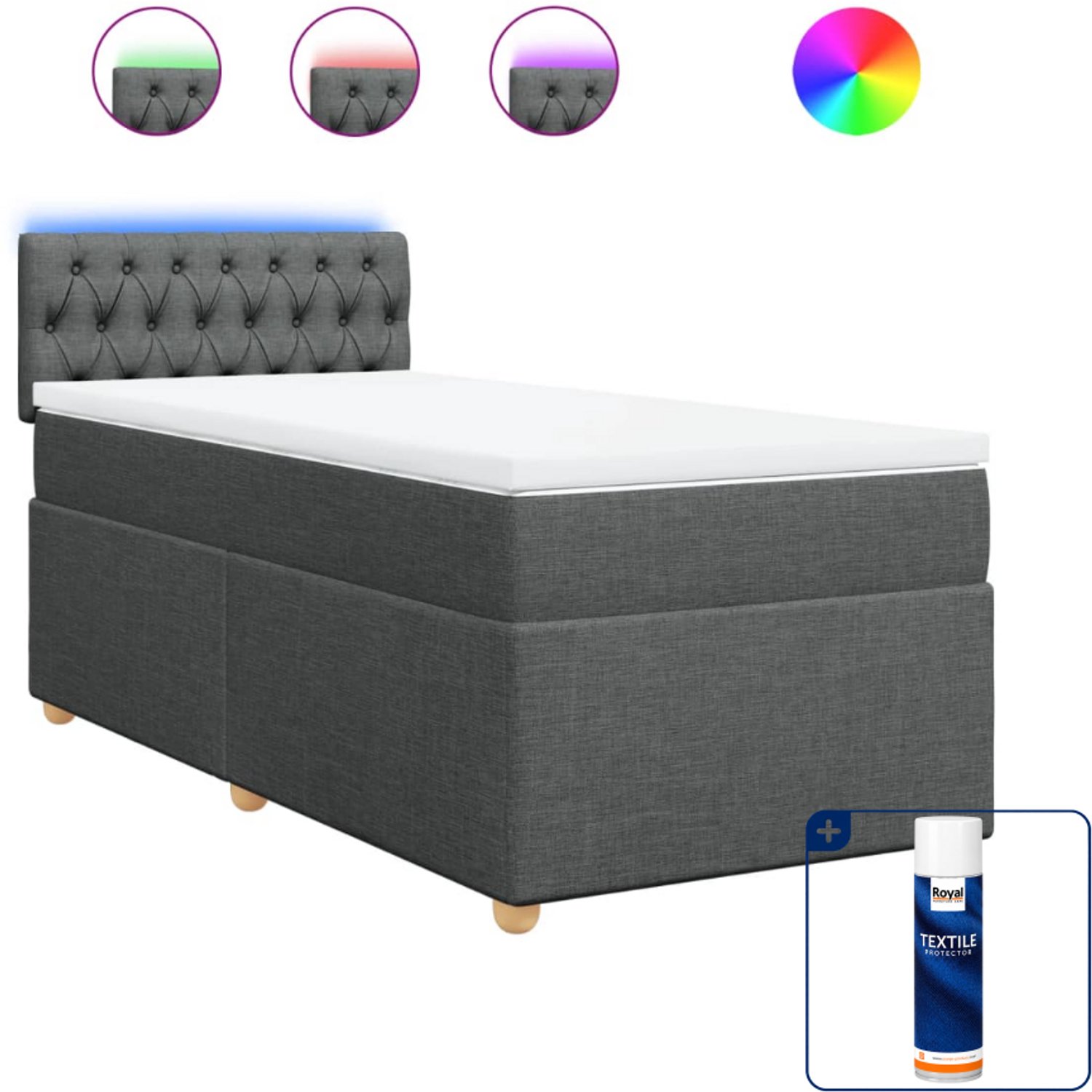 vidaXL boxspring met matras 90 x 200 cm - stof - donkergrijs - Inclusief textielbeschermer 500 ml