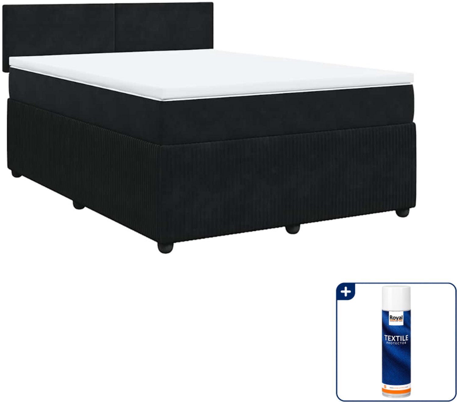 vidaXL boxspring met matras - Small double - 140 x 200 cm - zwart - Inclusief textielbeschermer 500 ml