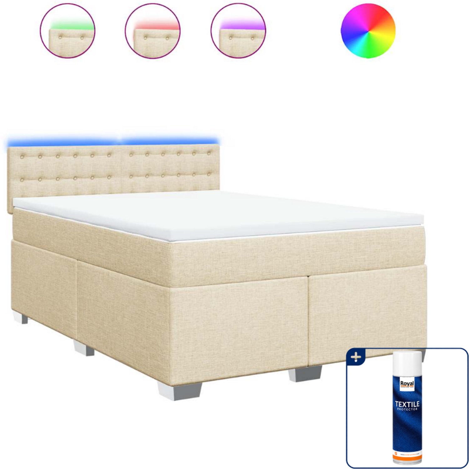 vidaXL boxspring met matras 140 x 190 cm - stof - crèmekleurig - Inclusief textielbeschermer 500 ml
