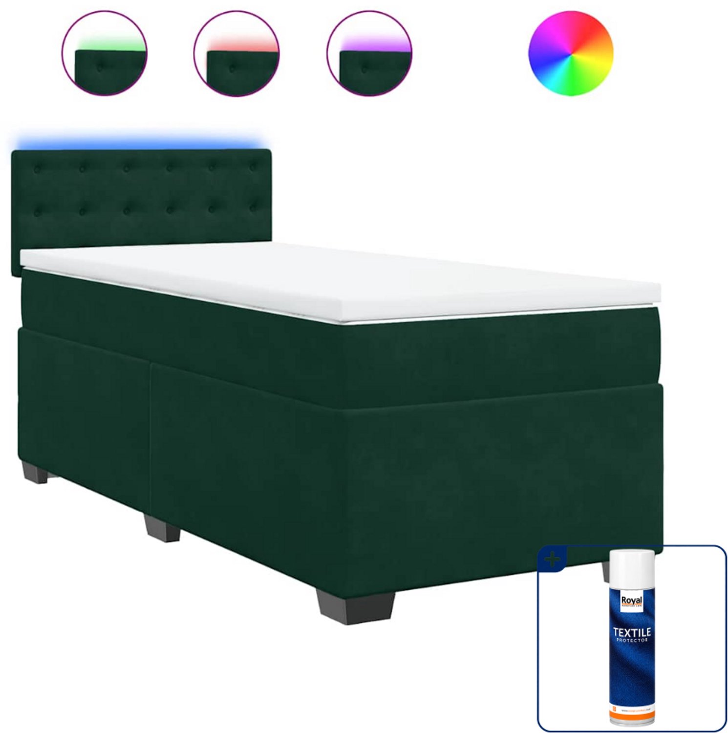vidaXL boxspring met matras 80 x 200 cm - fluweel - donkergroen - Inclusief textielbeschermer 500 ml