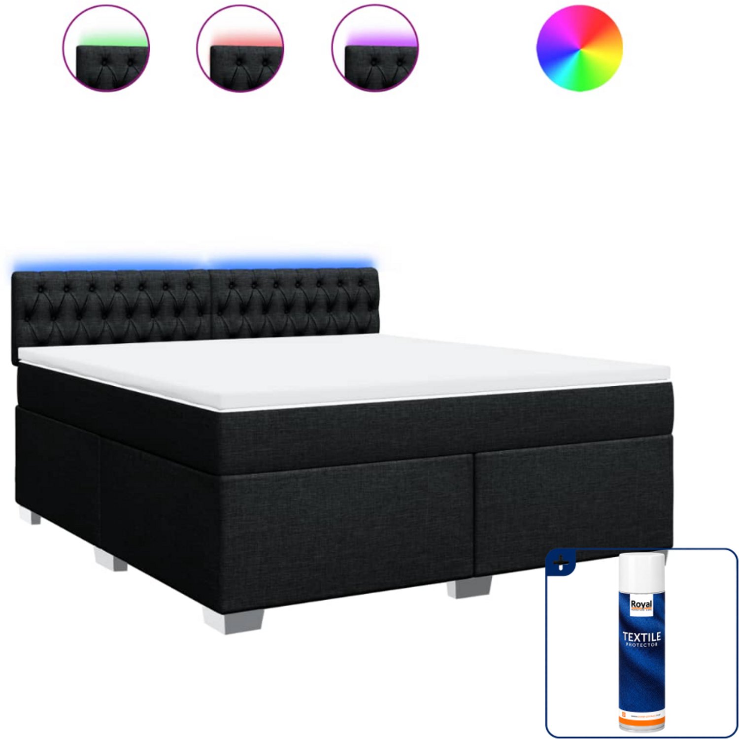 vidaXL Kingsize boxspring met matras - 180 x 200 cm - zwart - Inclusief textielbeschermer 500 ml
