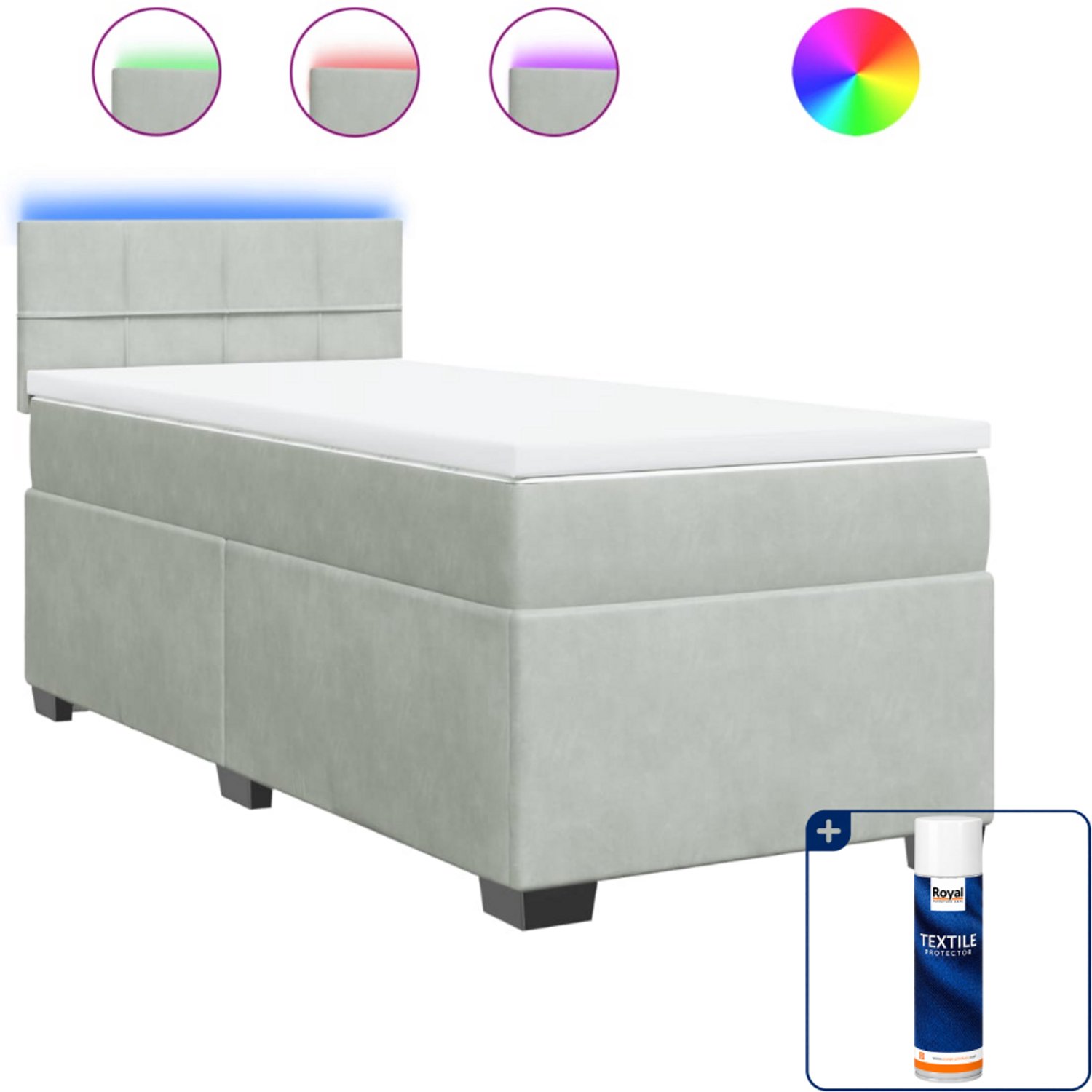 vidaXL Boxspring met matras - 90 x 190 cm - fluweel - lichtgrijs - Inclusief textielbeschermer 500 ml