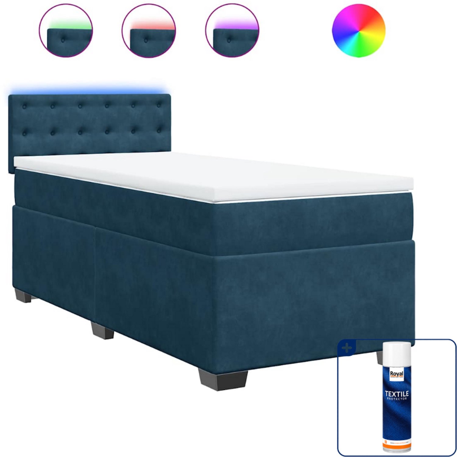 vidaXL boxspring met matras 90 x 190 cm - fluweel - blauw - Inclusief textielbeschermer 500 ml