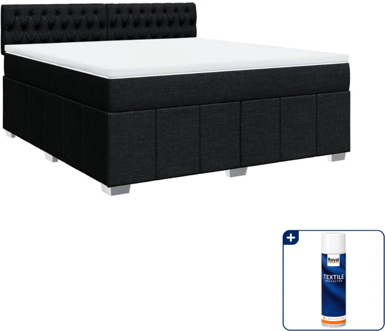vidaXL Kingsize boxspring met matras - 180 x 200 cm - zwart - Inclusief textielbeschermer 500 ml