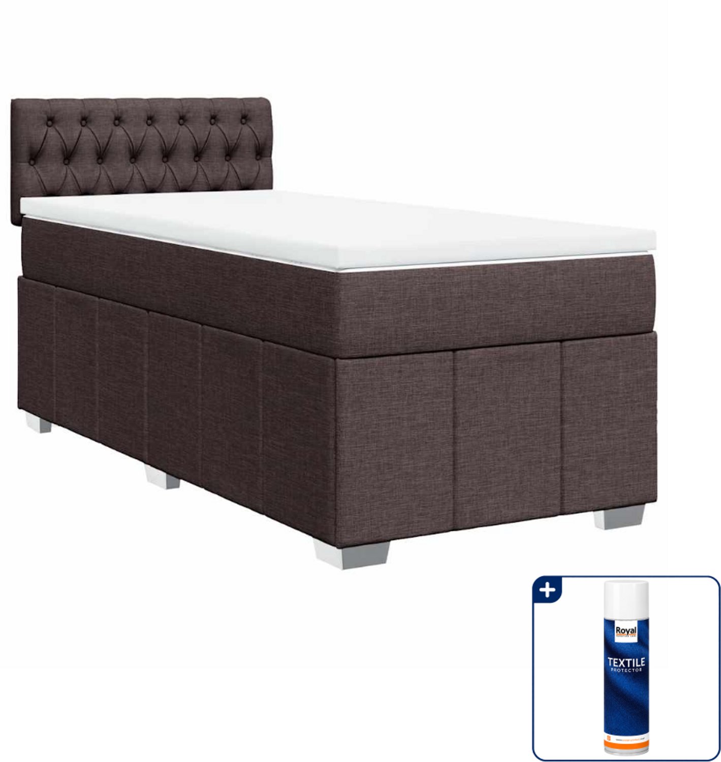 vidaXL boxspring met matras - 90 x 200 cm - stof - donkerbruin - Inclusief textielbeschermer 500 ml