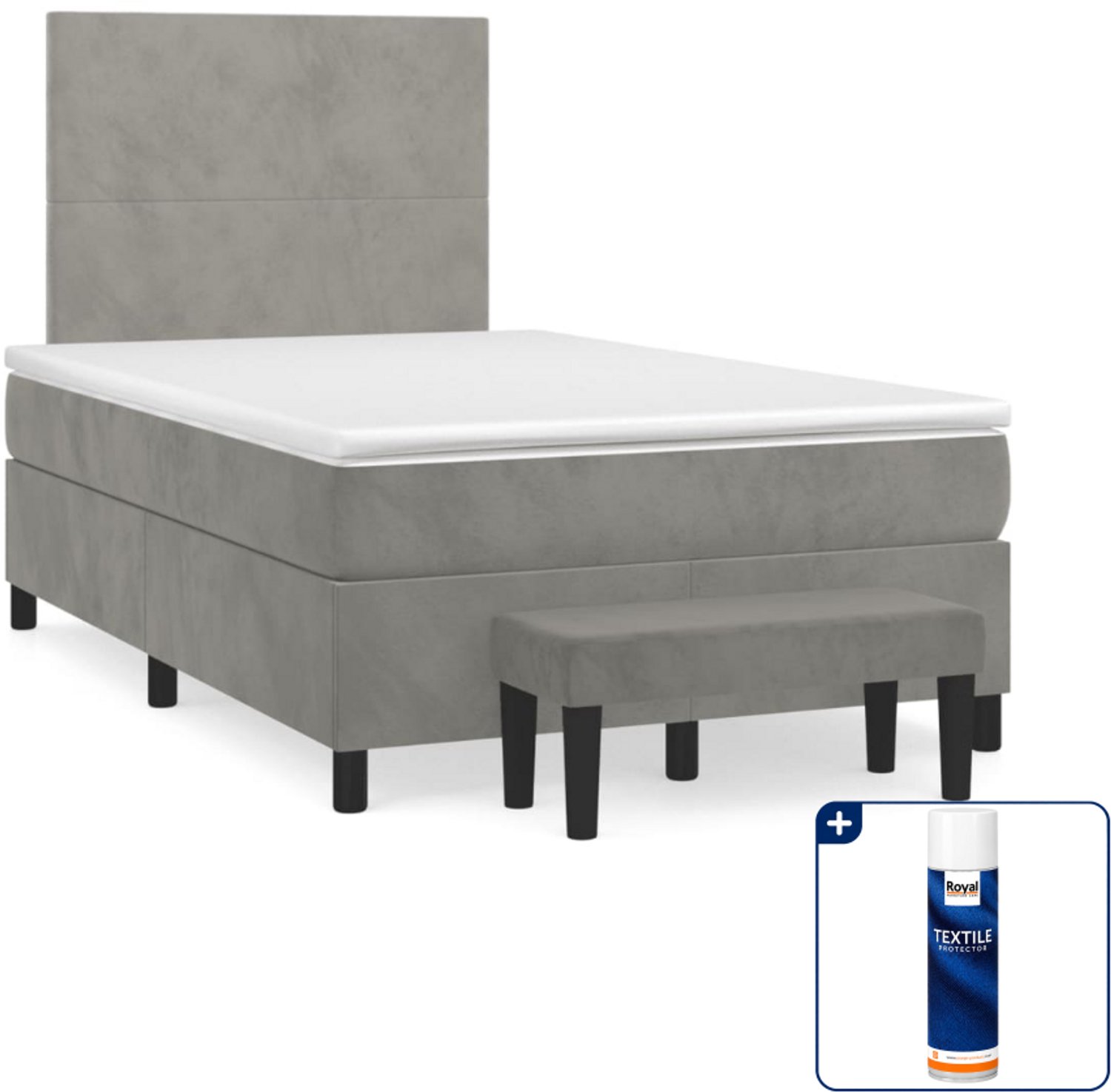 vidaXL boxspring met matras en bankje - 120 x 200 cm - lichtgrijs - Inclusief textielbeschermer 500 ml