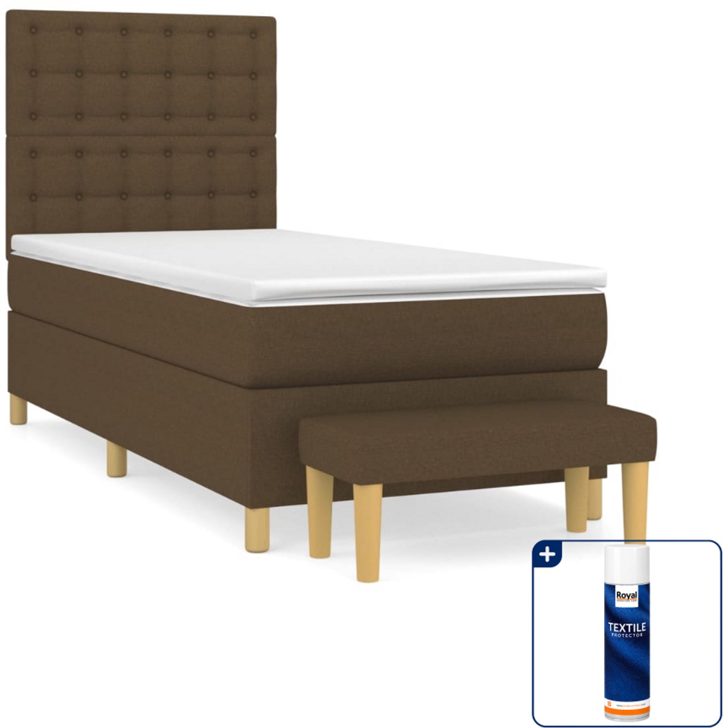 vidaXL boxspring met matras en bankje - 80 x 200 cm - donkerbruin - Inclusief textielbeschermer 500 ml