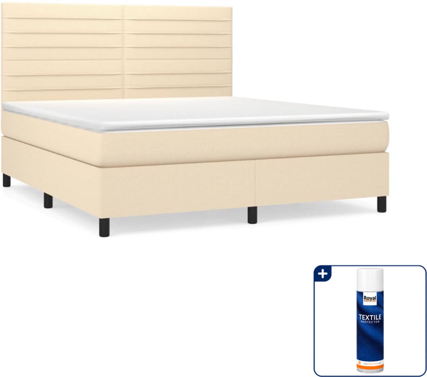 vidaXL Boxspring Kingsize - 180 x 200 cm - stof - crèmekleurig - Inclusief textielbeschermer 500 ml