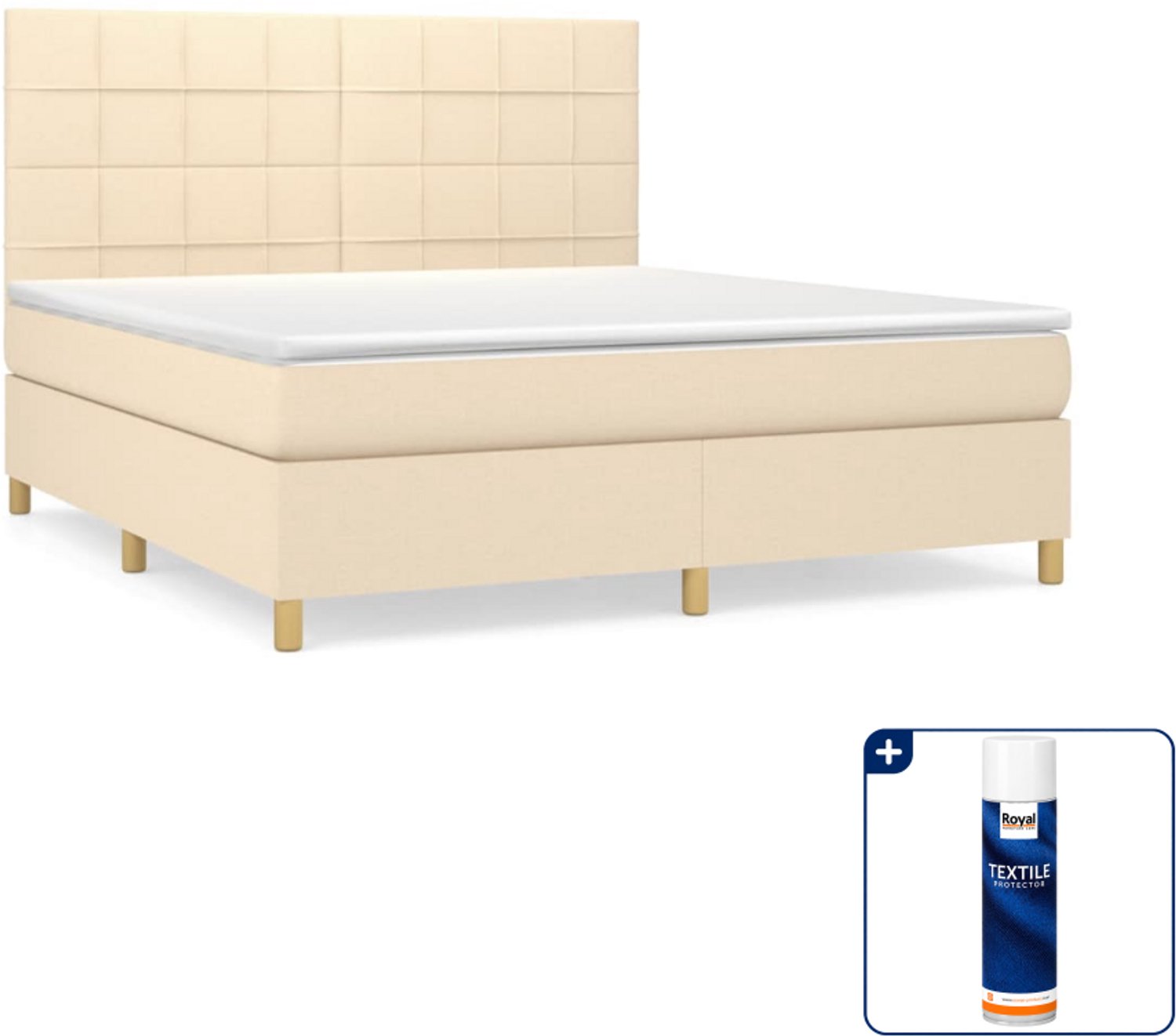vidaXL boxspring - Queensize - 160 x 200 cm - crèmekleurig - Inclusief textielbeschermer 500 ml