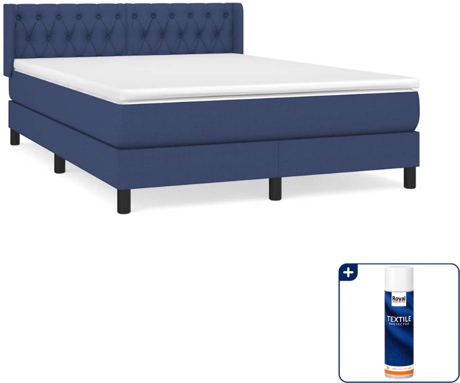 vidaXL Boxspring Small double - 140 x 200 cm - stof - blauw - Inclusief textielbeschermer 500 ml