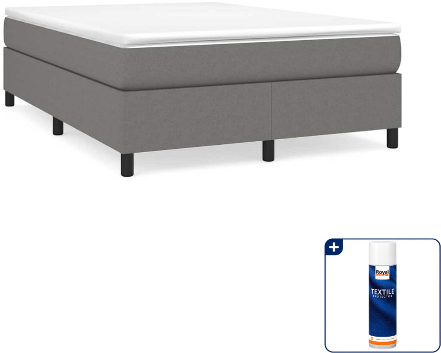 vidaXL boxspring met matras 140 x 190 cm - stof - donkergrijs - Inclusief textielbeschermer 500 ml