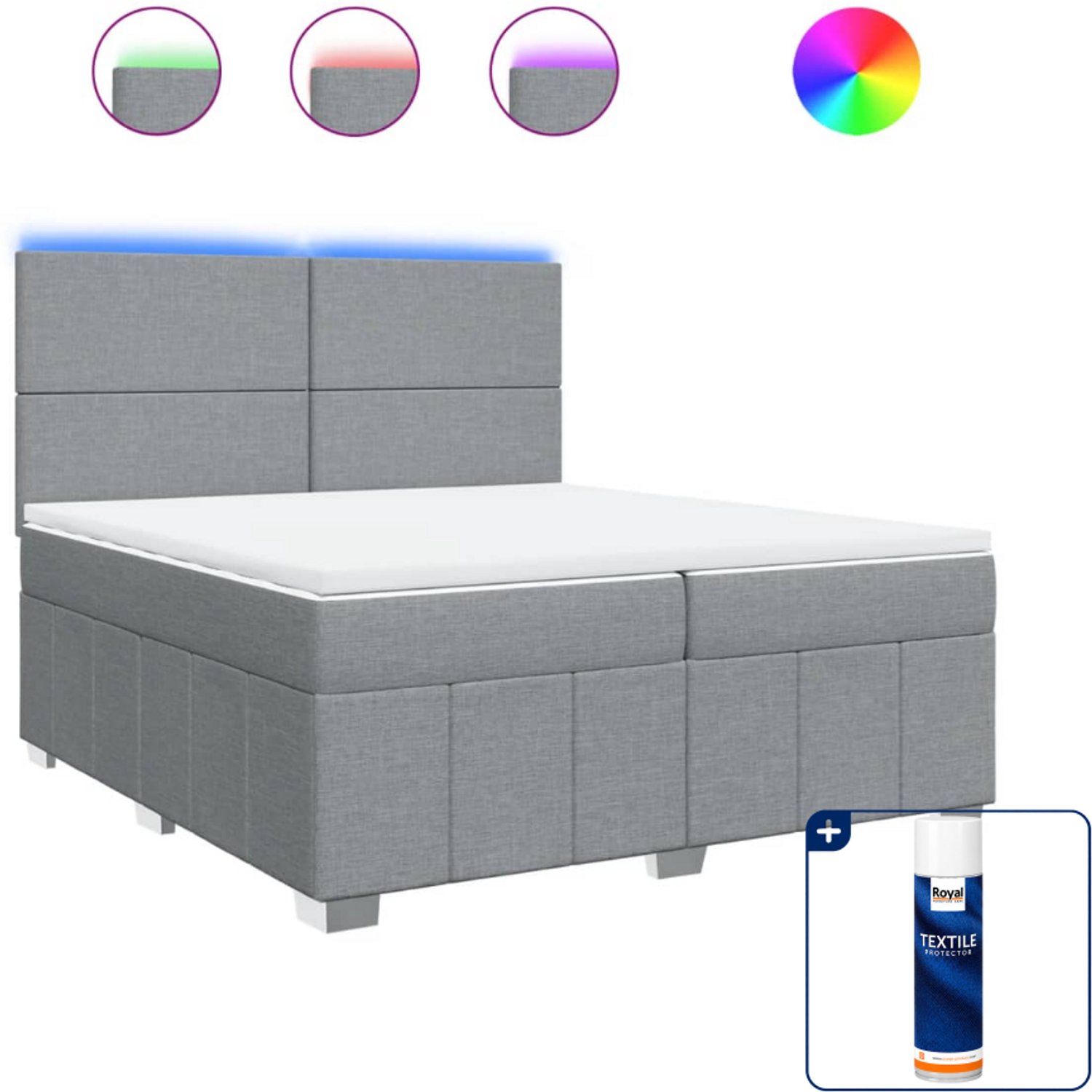 vidaXL Boxspring - Super kingsize - 200 x 200 cm - lichtgrijs - Inclusief textielbeschermer 500 ml