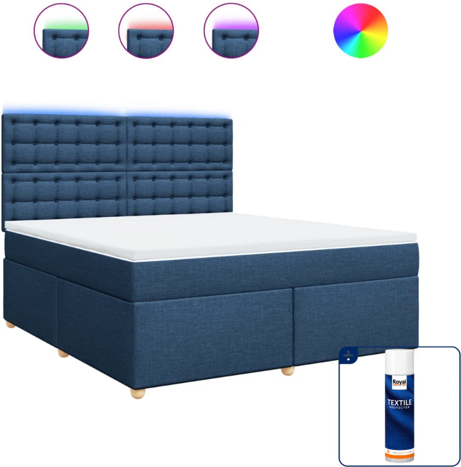 vidaXL Kingsize boxspring met matras - 180 x 200 cm - blauw - Inclusief textielbeschermer 500 ml