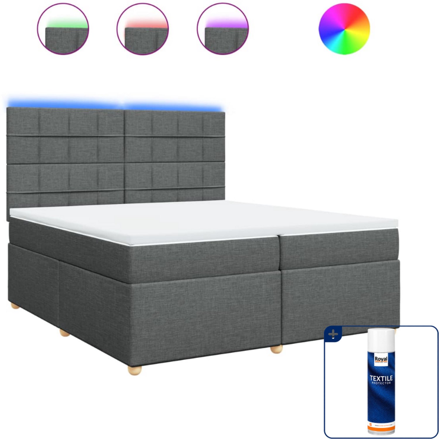 vidaXL boxspring met matras - super kingsize - 200 x 200 cm - donkergrijs - Inclusief textielbeschermer 500 ml