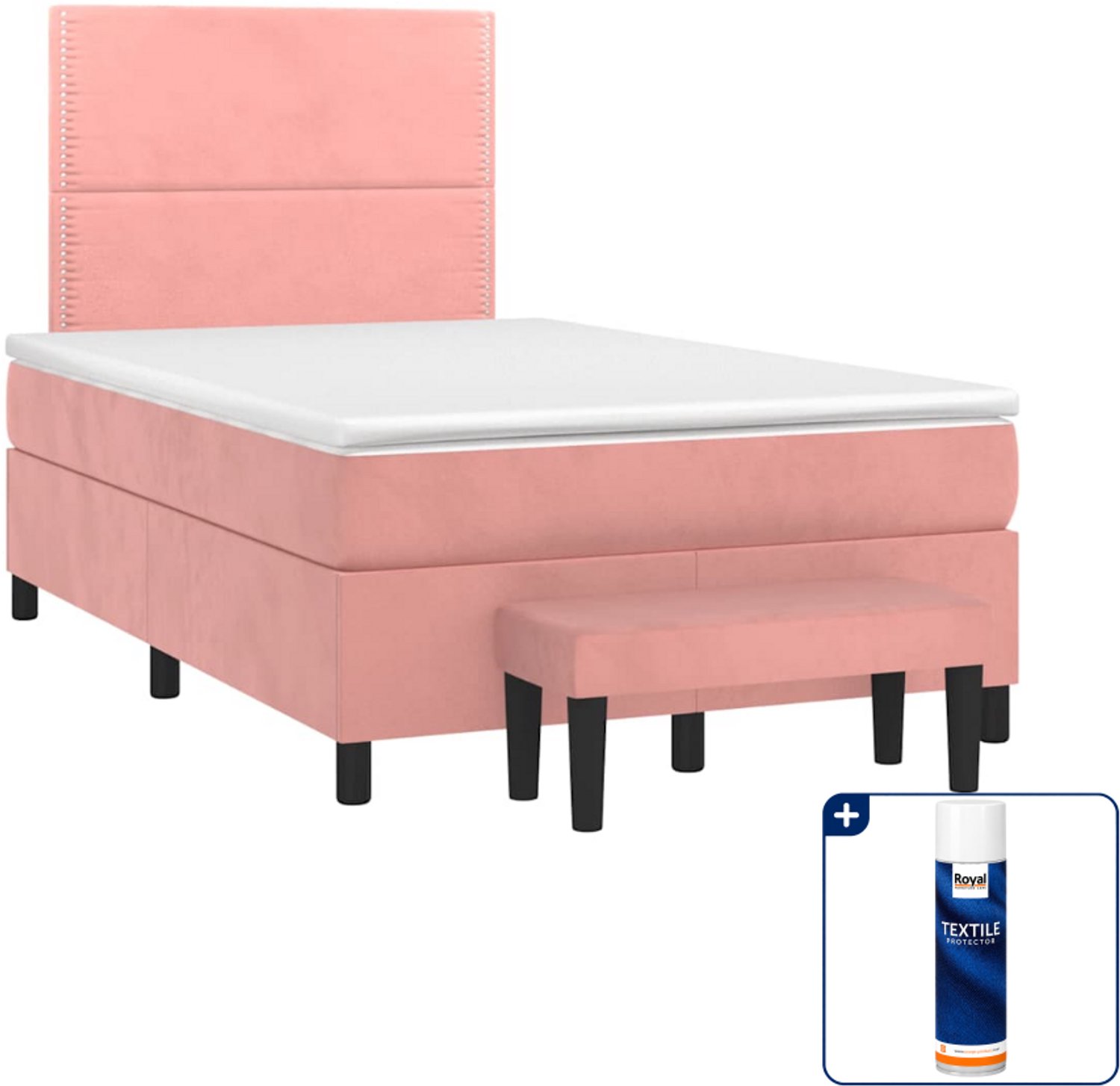 vidaXL boxspring met matras en bankje - 120 x 190 cm - roze - Inclusief textielbeschermer 500 ml