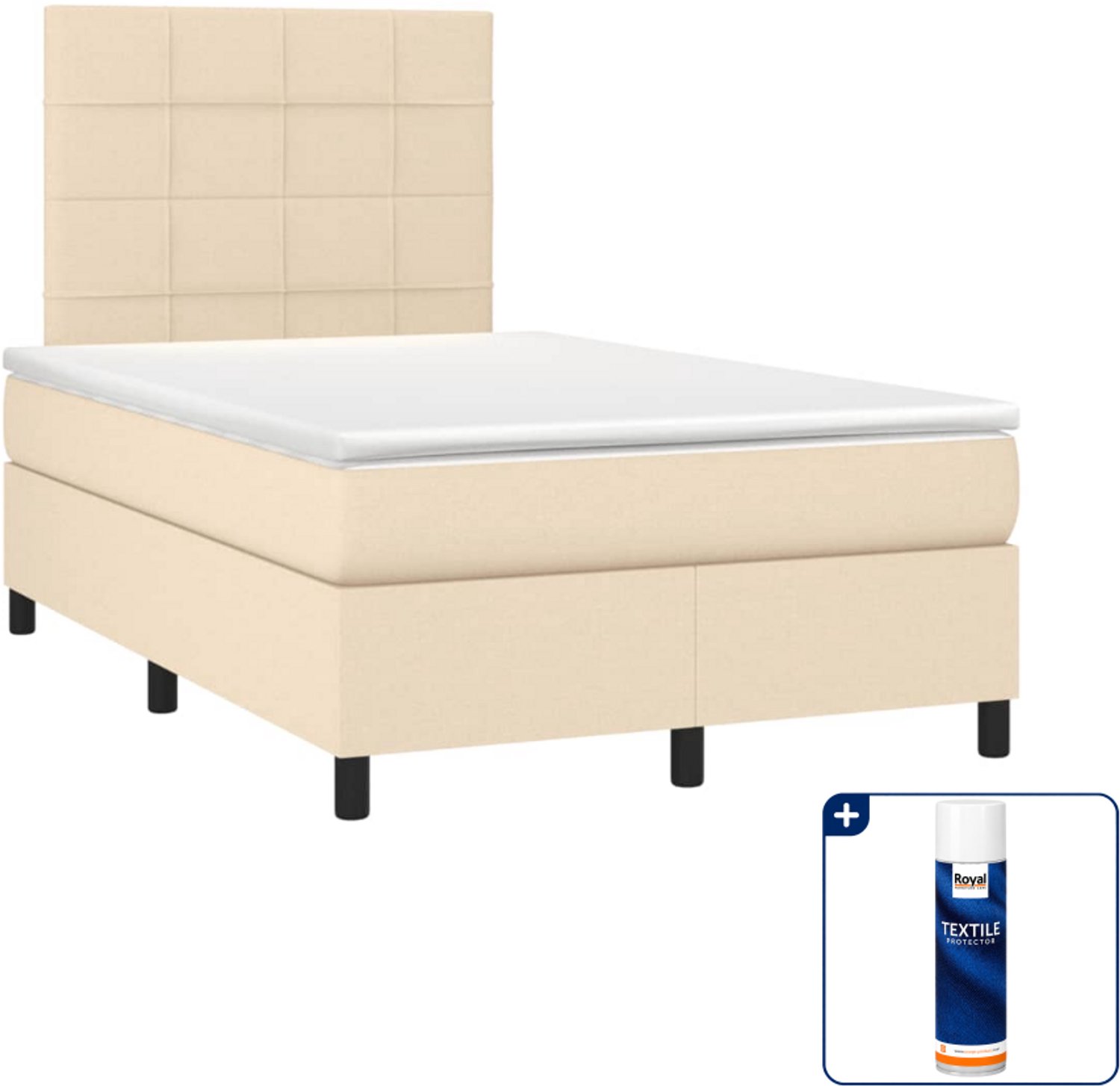 vidaXL boxspring met matras 120 x 190 cm - stof - crème - Inclusief textielbeschermer 500 ml
