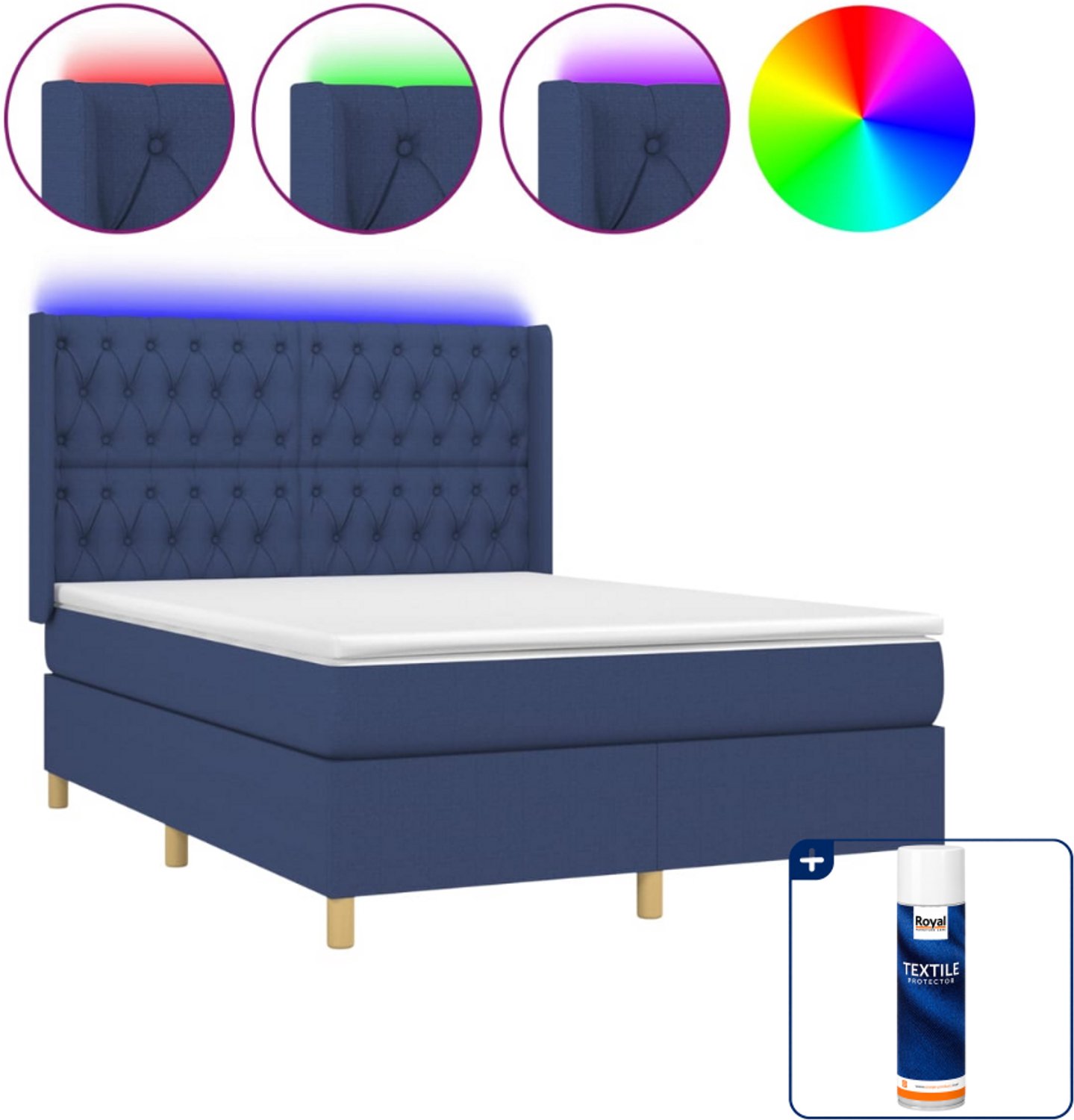 vidaXL Boxspring - Small double - 140 x 200 cm - blauw - Inclusief textielbeschermer 500 ml