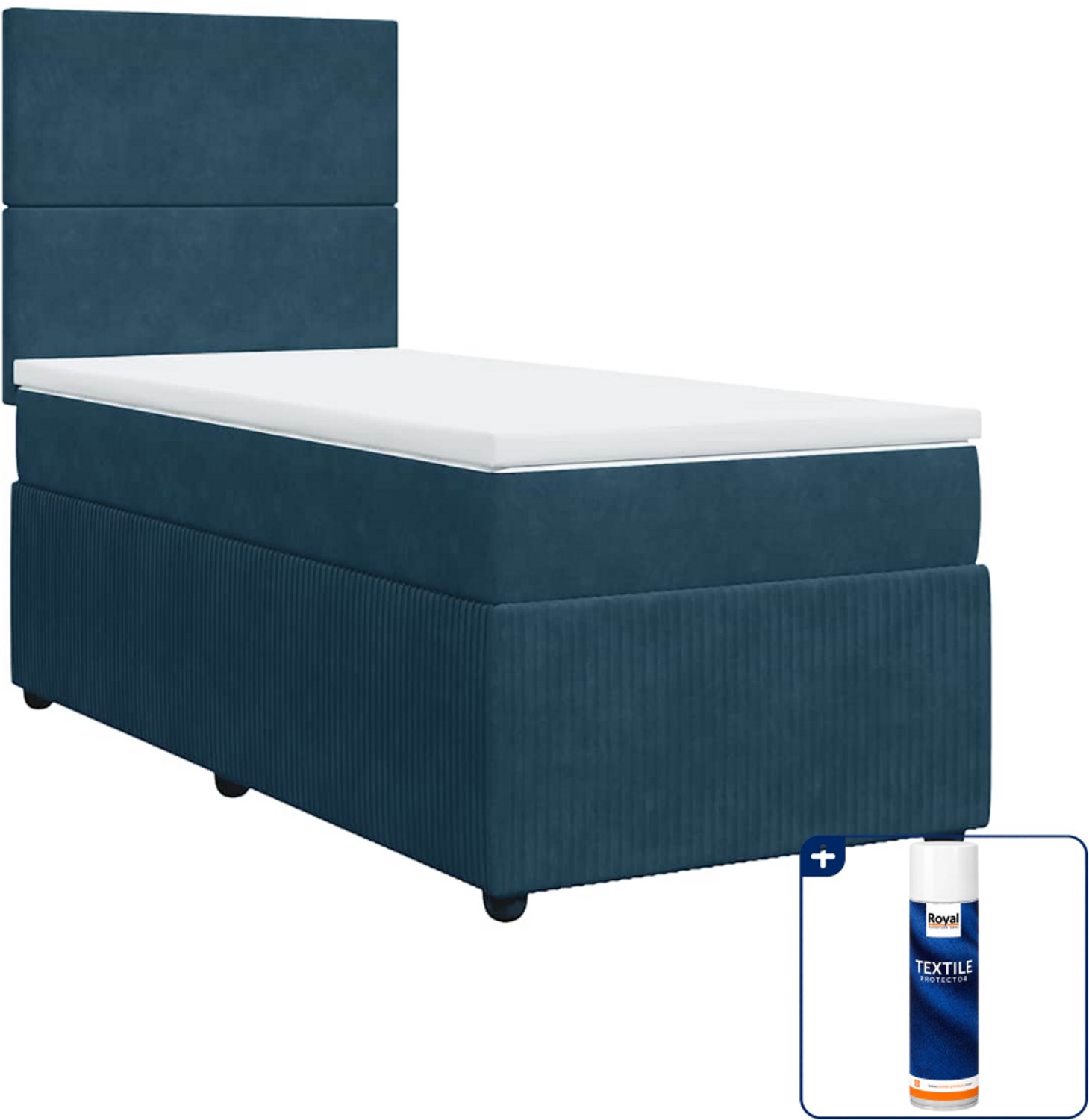 vidaXL boxspring met matras 90 x 190 cm - fluweel - donkerblauw - Inclusief textielbeschermer 500 ml