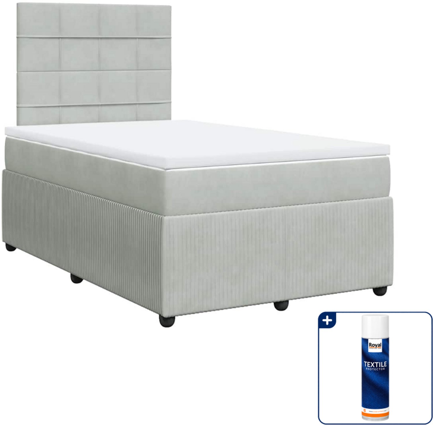 vidaXL Boxspring met matras - 120 x 200 cm - fluweel - lichtgrijs - Inclusief textielbeschermer 500 ml