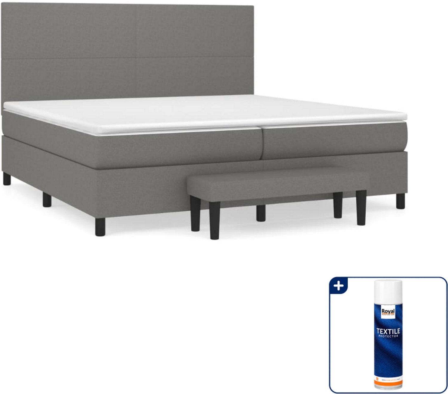 vidaXL boxspring met matras - super kingsize - stof - donkergrijs - Inclusief textielbeschermer 500 ml