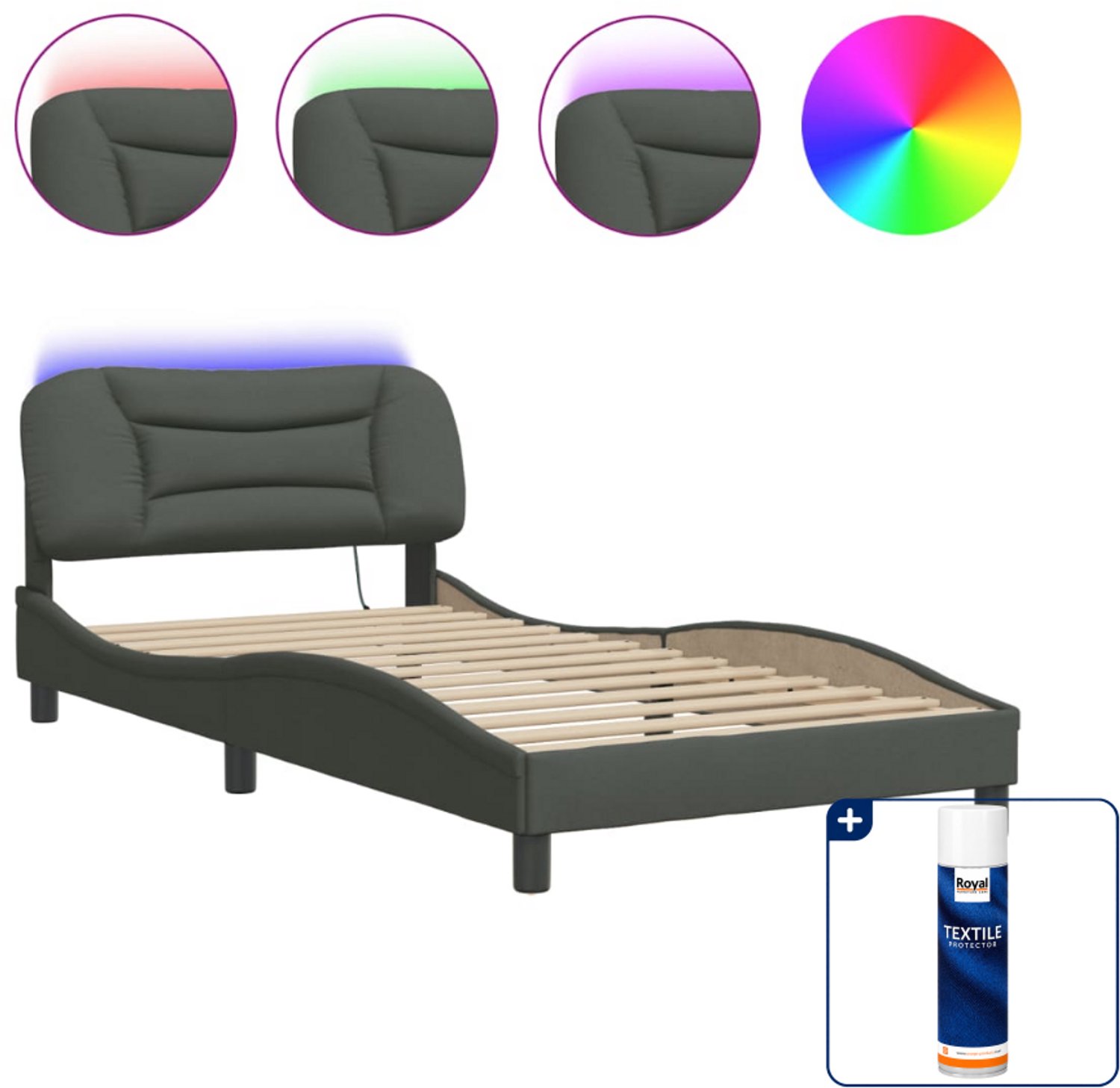 vidaXL Hvar bedframe met LED - 100 x 200 cm - donkergrijs - Inclusief textielbeschermer 500 ml Bruin