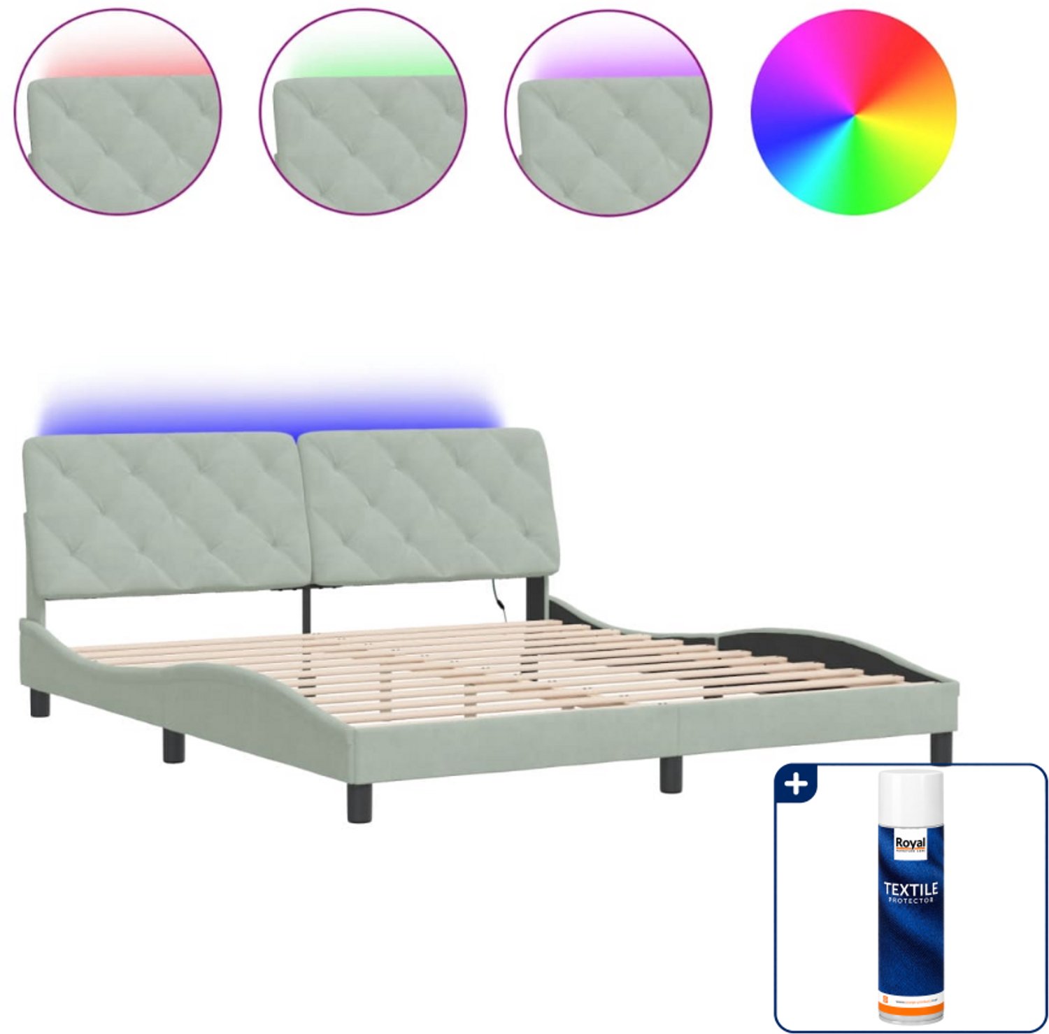 vidaXL bedframe - Kingsize - 180 x 200 cm - fluweel - lichtgrijs - Inclusief textielbeschermer 500 ml