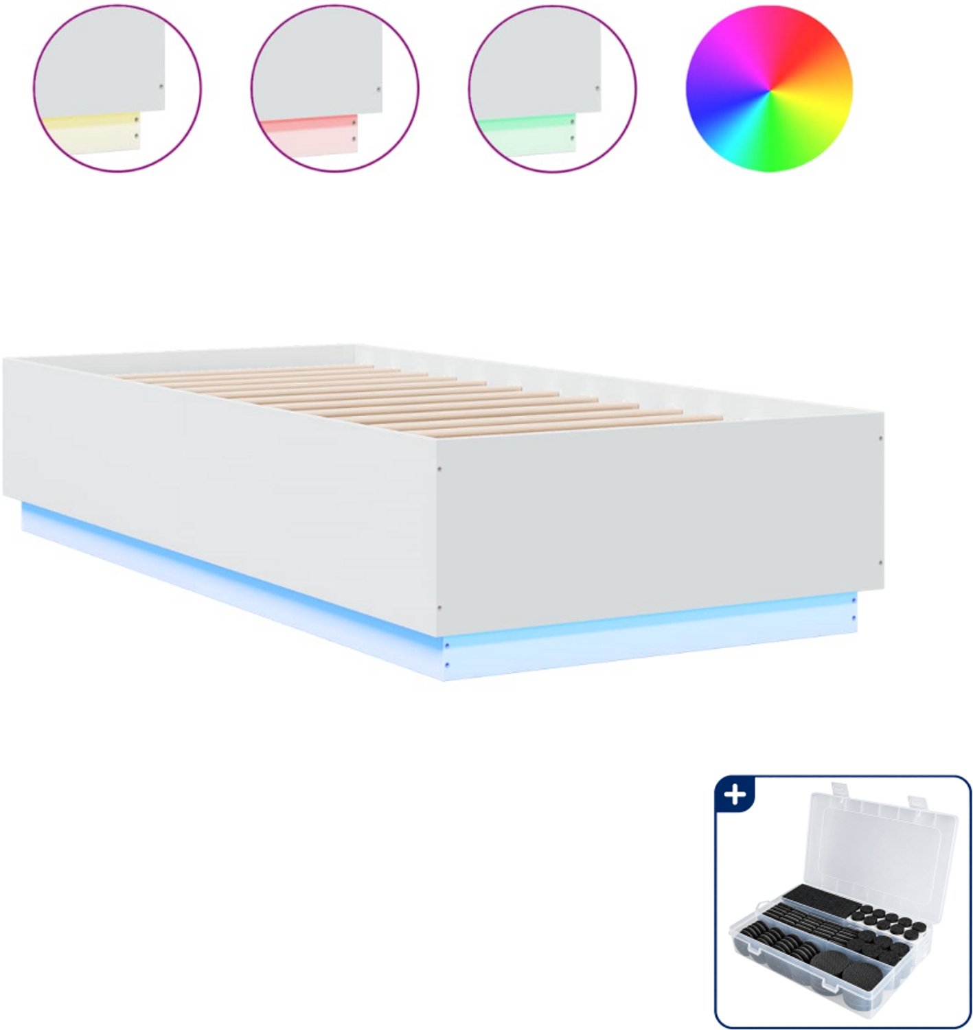 vidaXL bedframe met led - 100 x 200 cm - bewerkt hout - wit - Inclusief antikrasvilt 177-delig