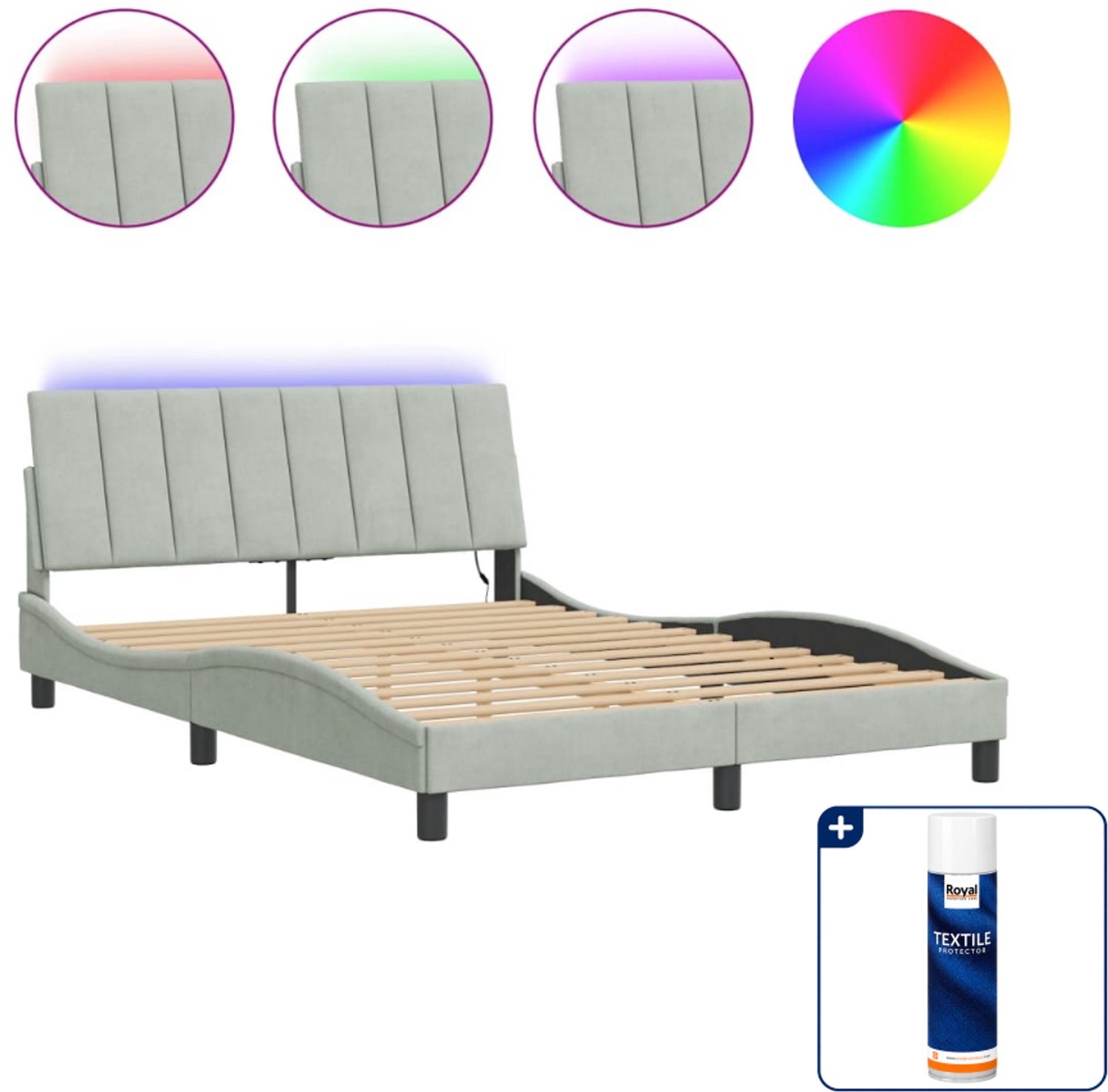 vidaXL bedframe Hanko - 140 x 190 cm - fluweel - lichtgrijs - Inclusief textielbeschermer 500 ml