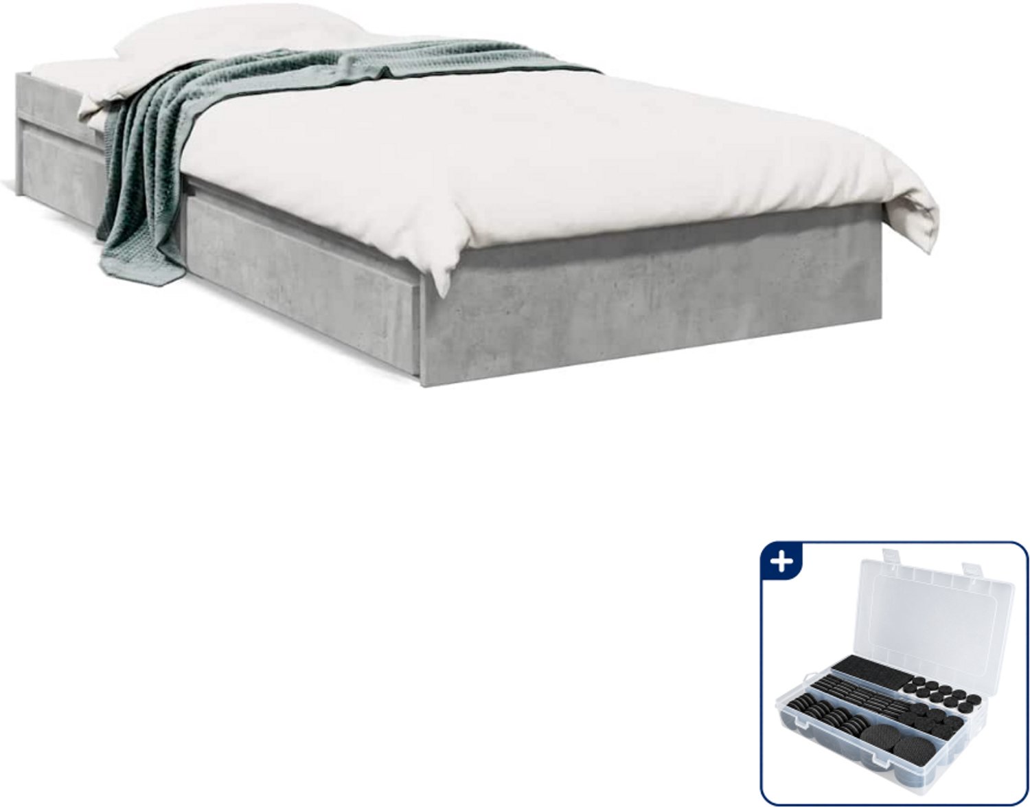 vidaXL bedframe met lades - 90 x 190 cm - bewerkt hout - betongrijs - Inclusief antikrasvilt 177-delig