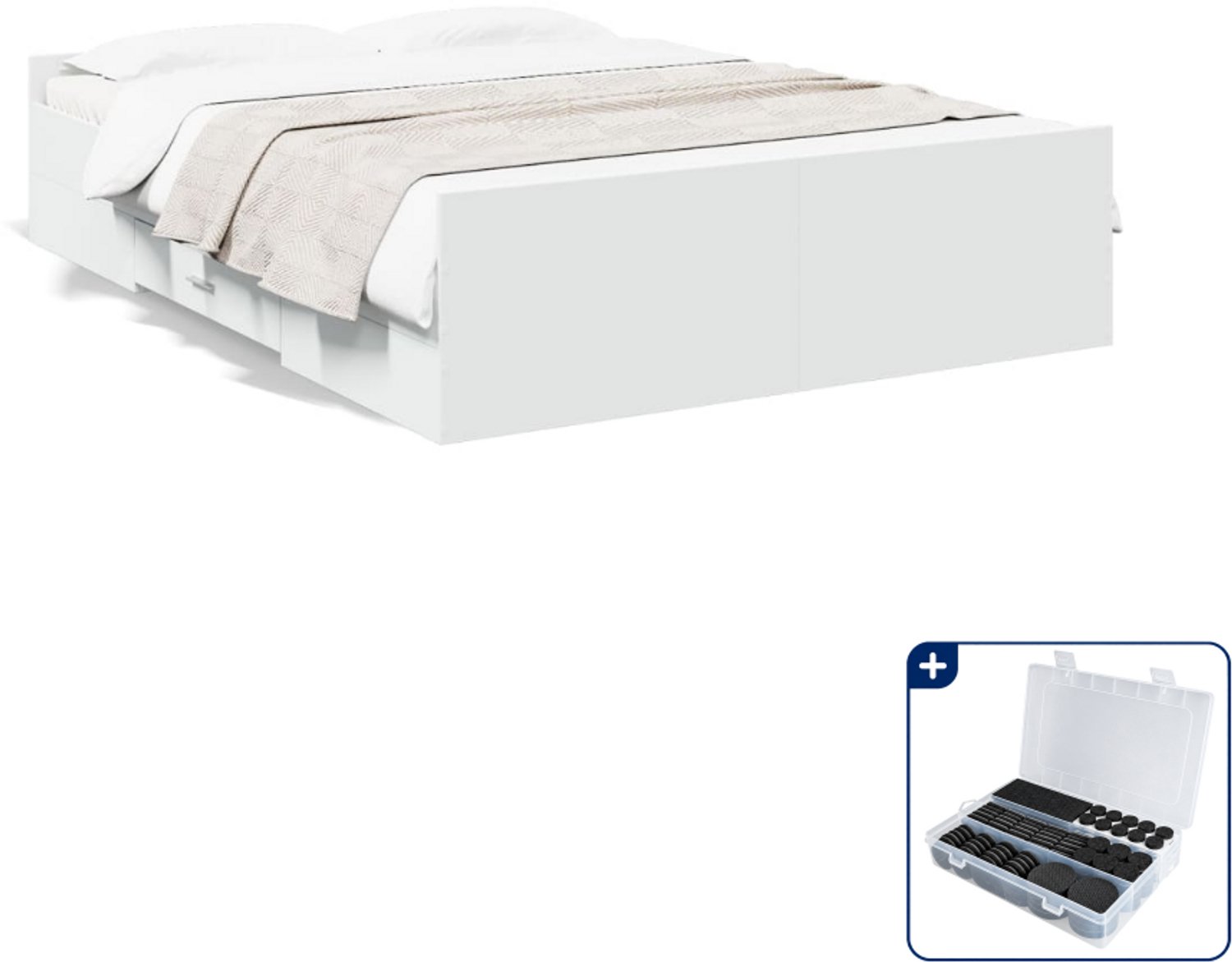 vidaXL bedframe met lades - 120 x 190 cm - bewerkt hout - wit - Inclusief antikrasvilt 177-delig Grijs