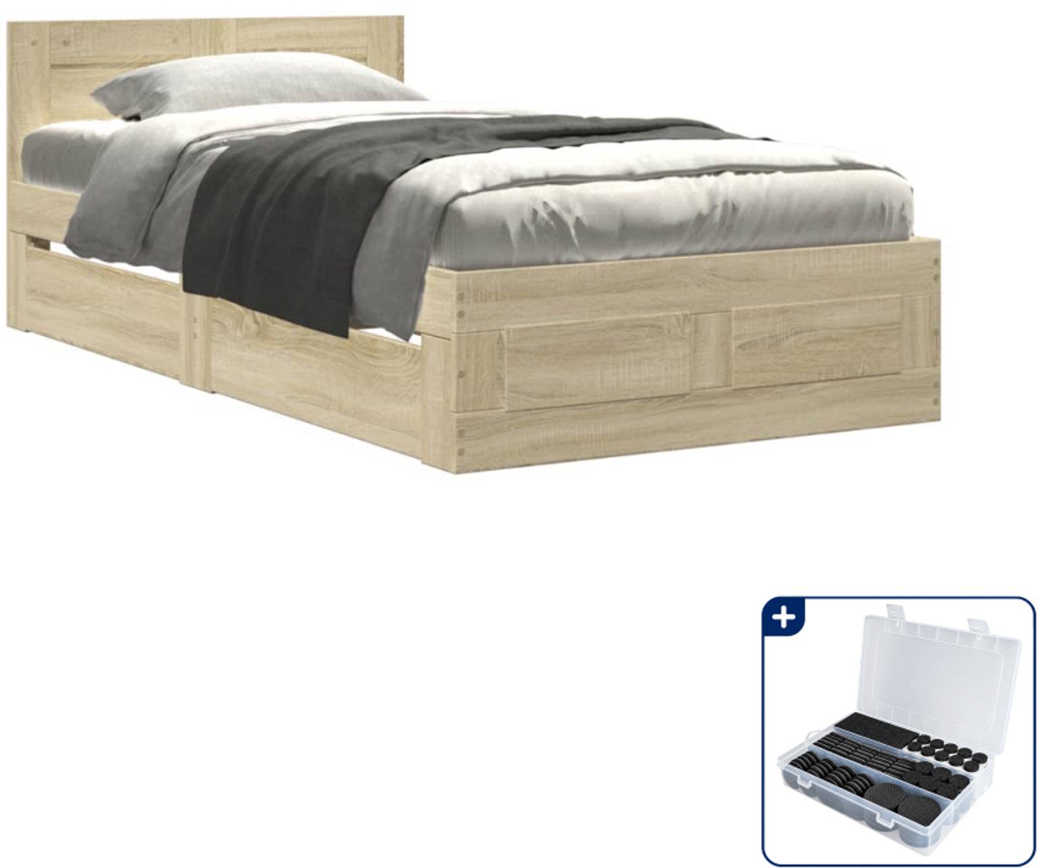 vidaXL bedframe - 90 x 200 cm - bewerkt hout - sonoma eiken - Inclusief antikrasvilt 177-delig Wit