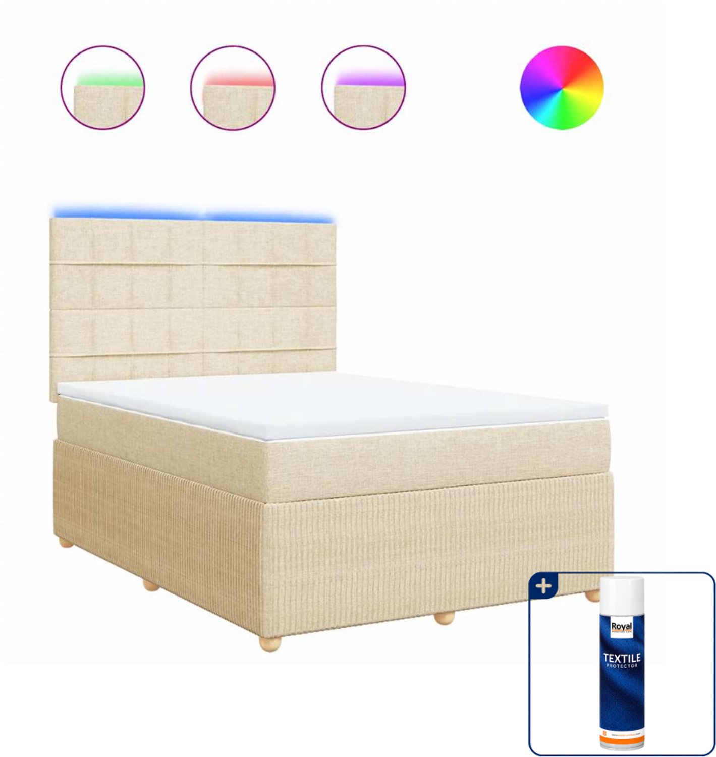 vidaXL boxspring - Queensize 160x200 cm - stof - crèmekleurig - Inclusief textielbeschermer 500 ml