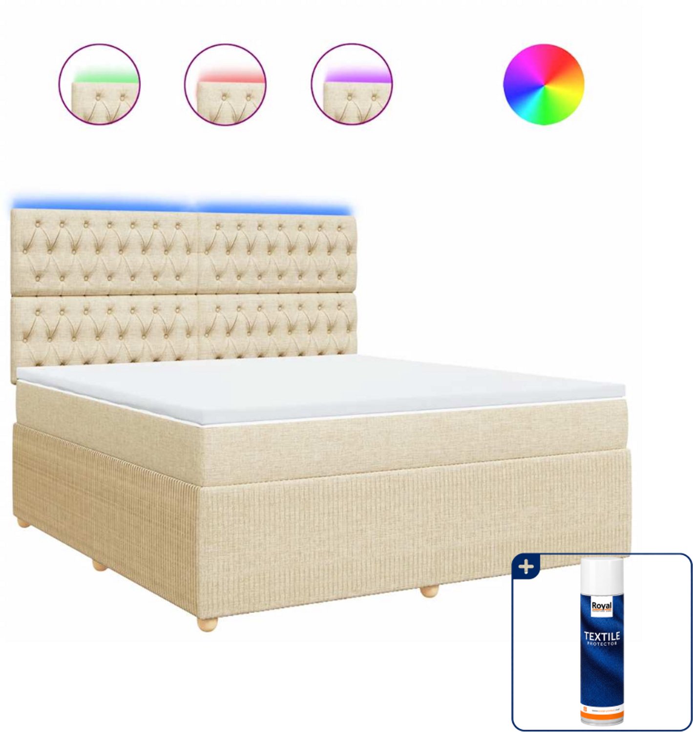 vidaXL boxspring Kingsize - 180 x 200 cm - stof - crèmekleurig - Inclusief textielbeschermer 500 ml