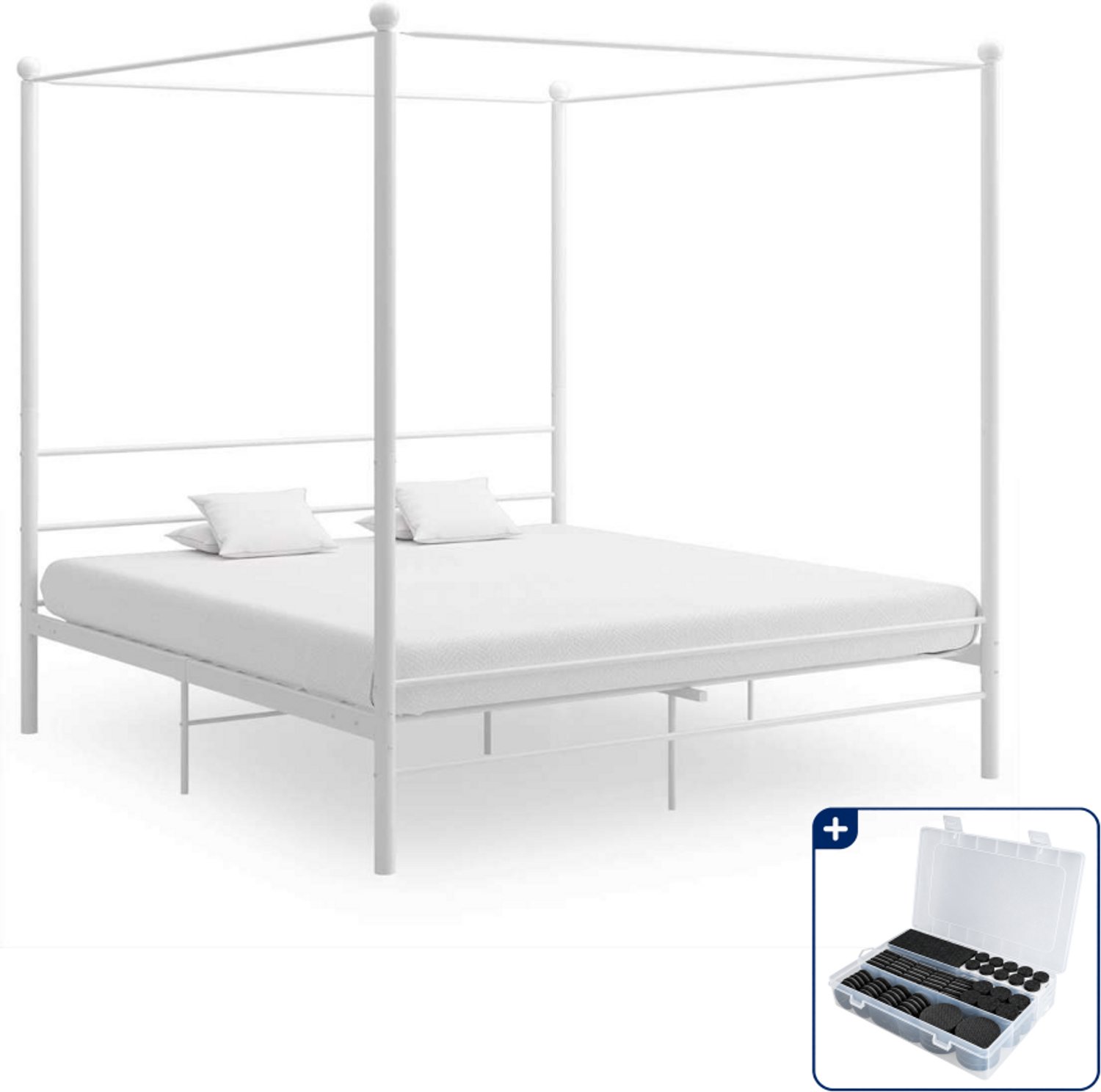 vidaXL hemelbedframe Kingsize - 180 x 200 cm - wit - Inclusief antikrasvilt 177-delig