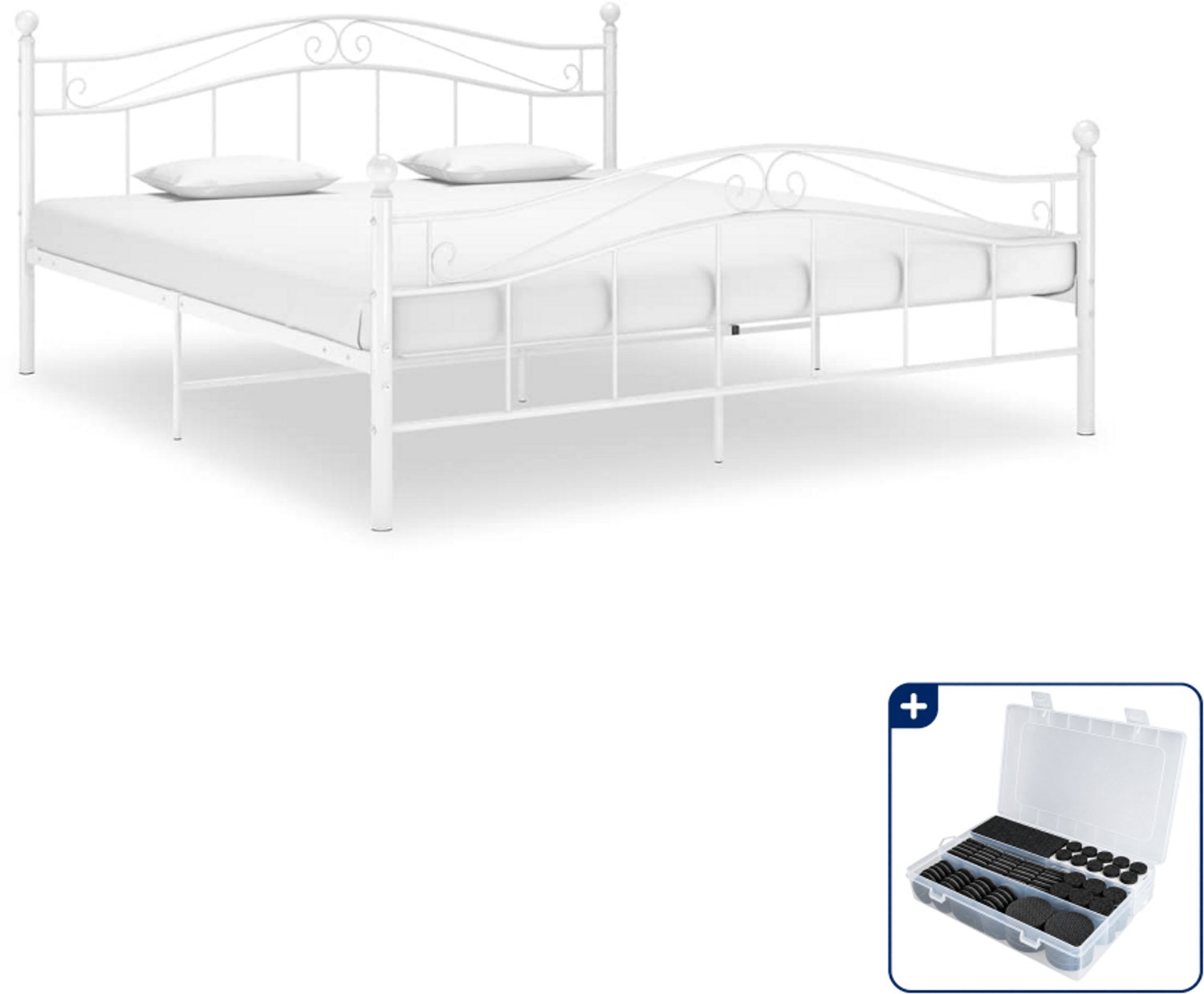 vidaXL bedframe - 200 x 200 cm - metaal - wit - Inclusief antikrasvilt 177-delig