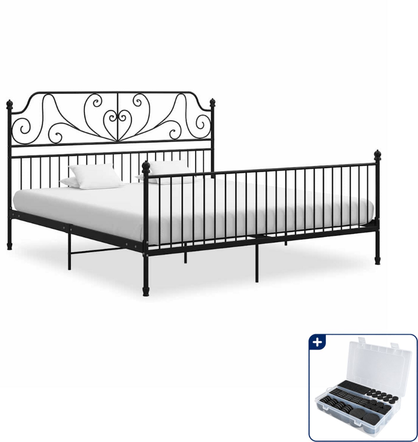 vidaXL bedframe - 200 x 200 cm - metaal - zwart - Inclusief antikrasvilt 177-delig