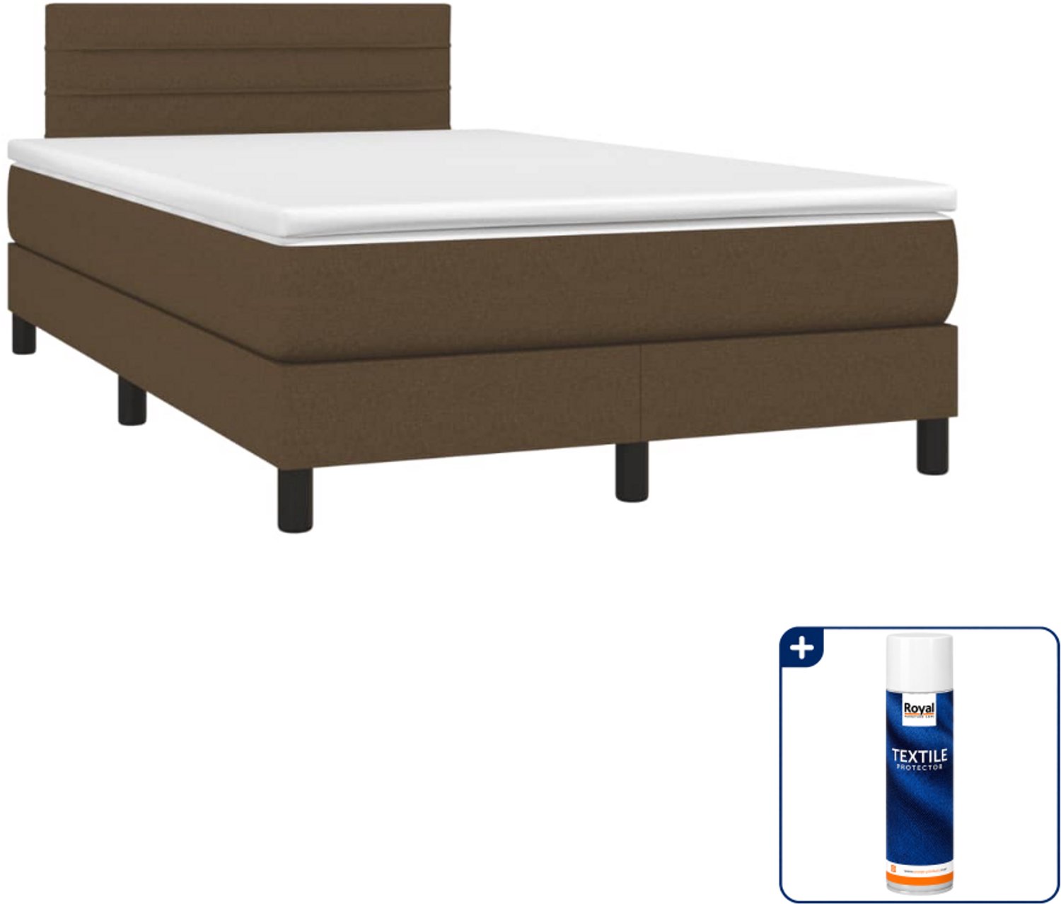 vidaXL boxspring met matras 120 x 190 cm - stof - donkerbruin - Inclusief textielbeschermer 500 ml