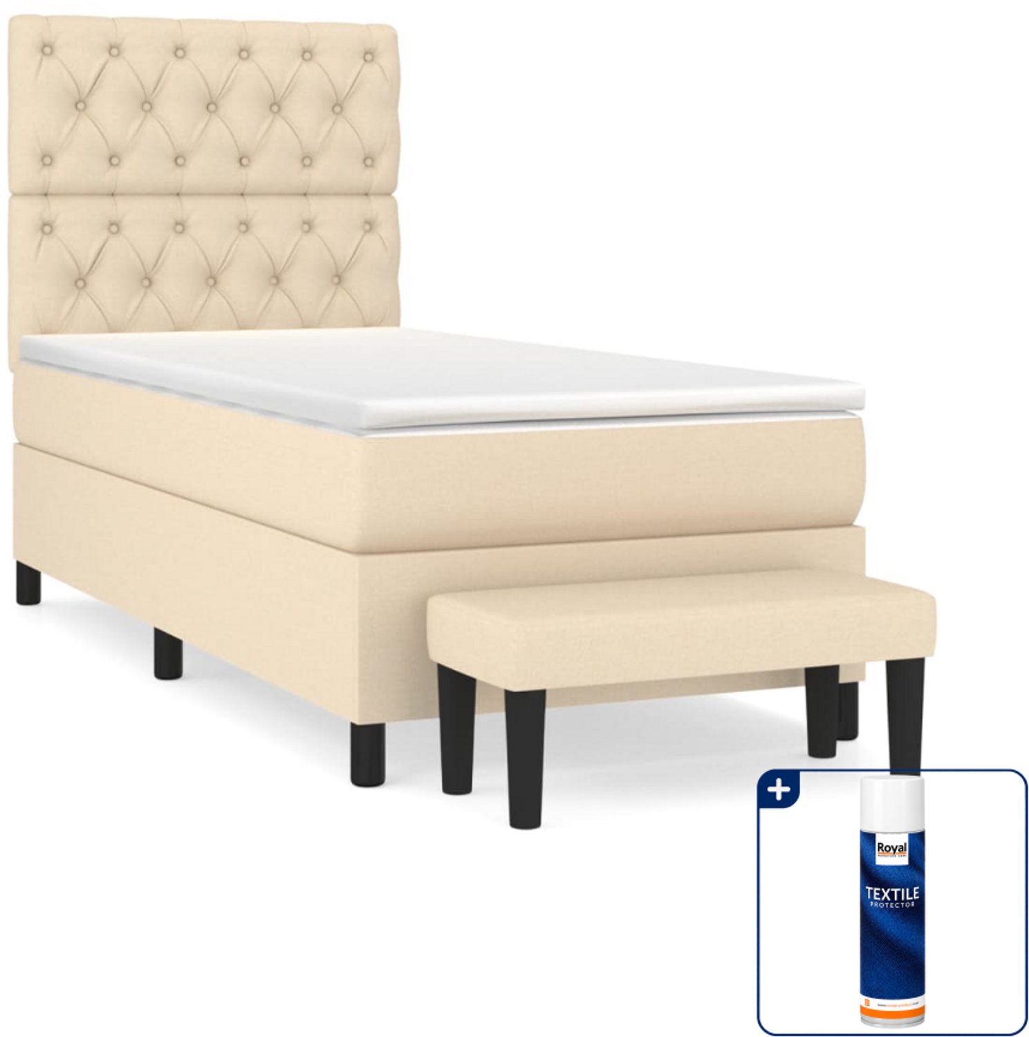 vidaXL boxspring met matras en bankje - 80 x 200 cm - crème - Inclusief textielbeschermer 500 ml