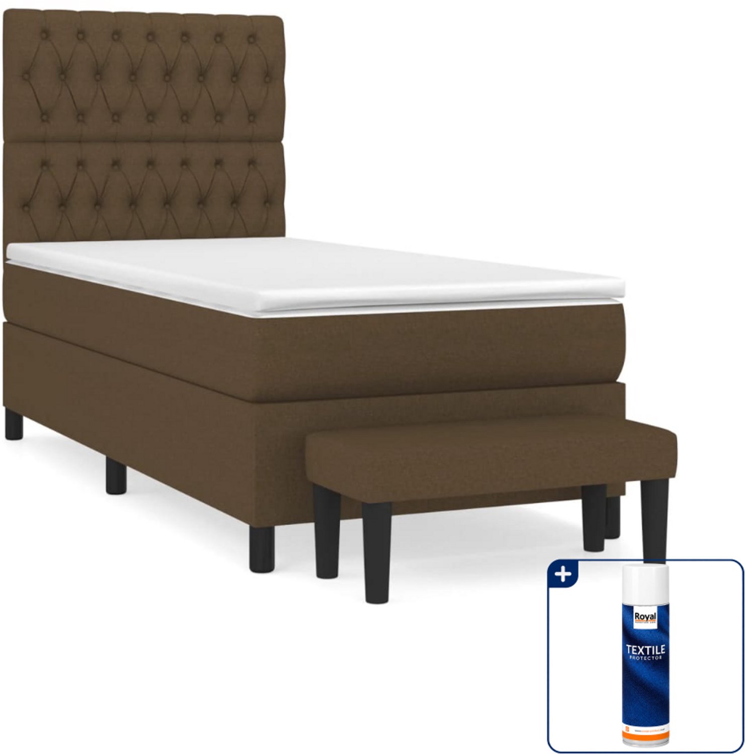 vidaXL boxspring met matras en bankje - 90 x 190 cm - donkerbruin - Inclusief textielbeschermer 500 ml