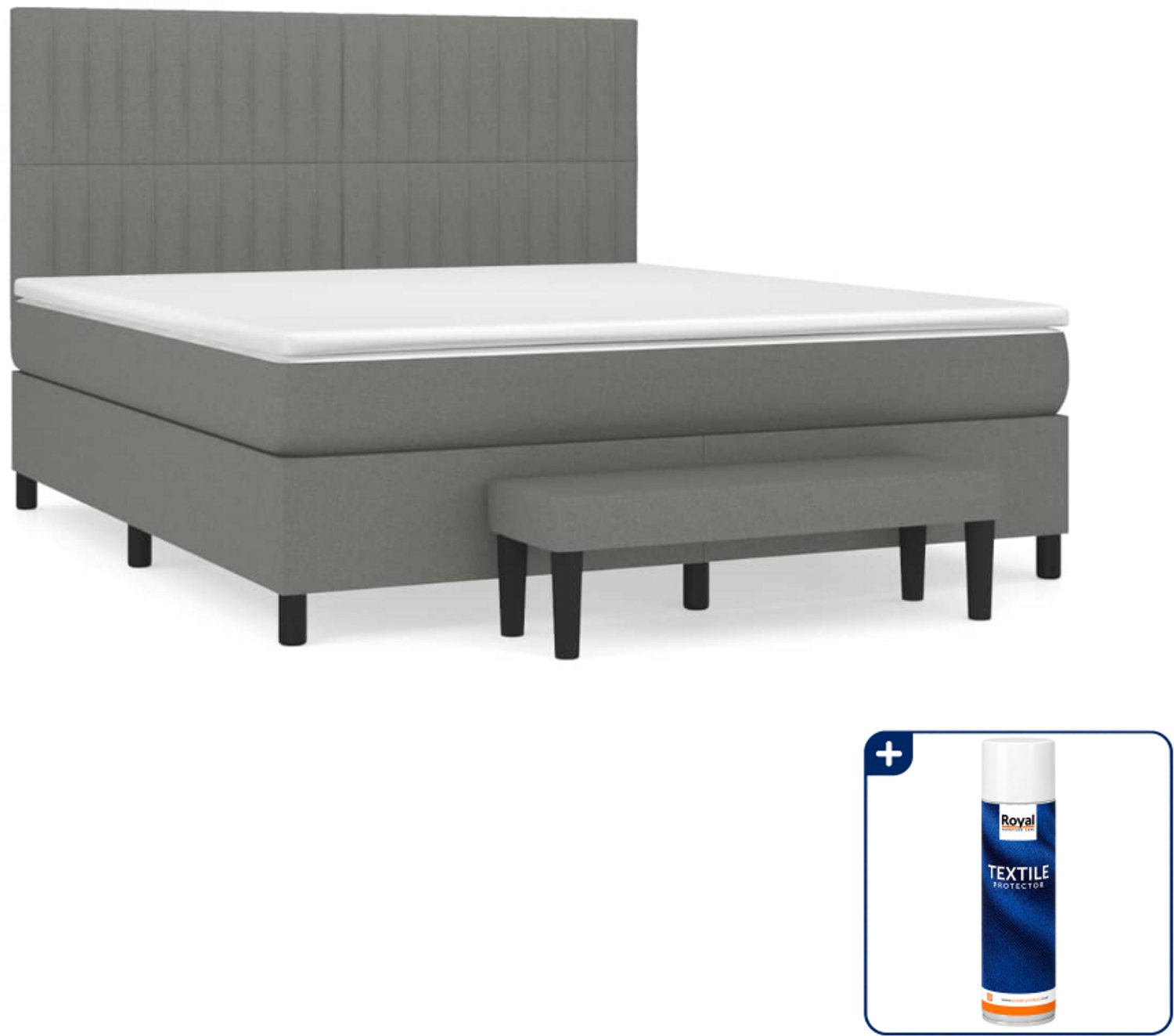 vidaXL Boxspring - Queensize 160 x 200 cm - stof - donkergrijs - Inclusief textielbeschermer 500 ml