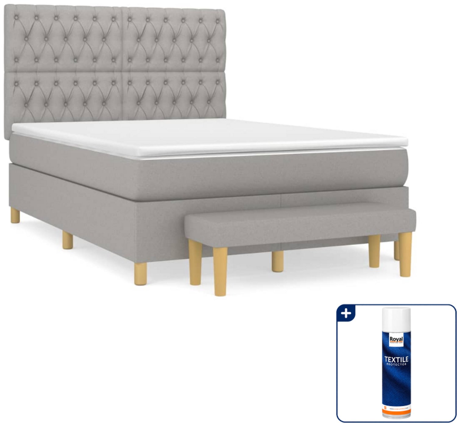 vidaXL Boxspring met matras en bank - Small double - 140x200 cm - Inclusief textielbeschermer 500 ml Grijs