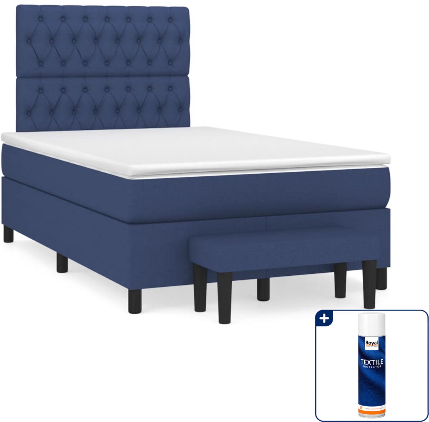 vidaXL boxspring met matras en bankje - 120 x 200 cm - blauw - Inclusief textielbeschermer 500 ml