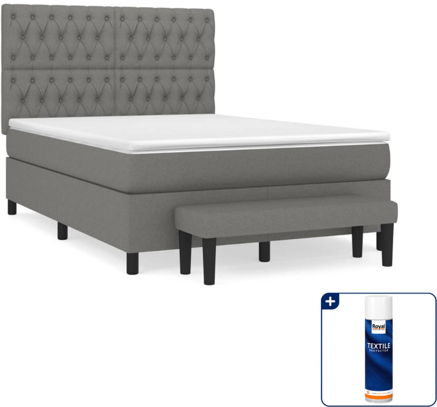 vidaXL Boxspring met matras - Small double 140 x 200 cm - donkergrijs - Inclusief textielbeschermer 500 ml
