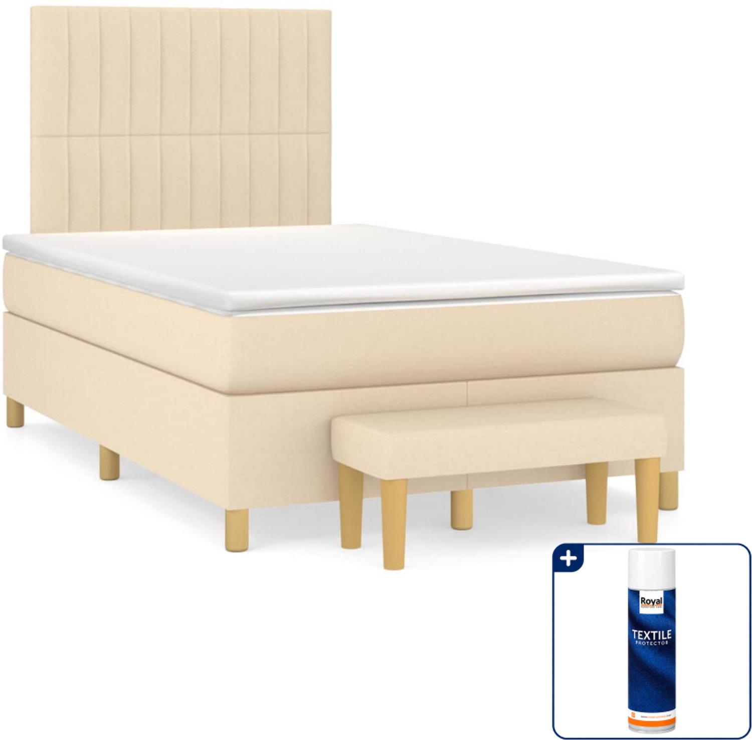 vidaXL boxspring met matras en bankje - 120 x 200 cm - crème - Inclusief textielbeschermer 500 ml