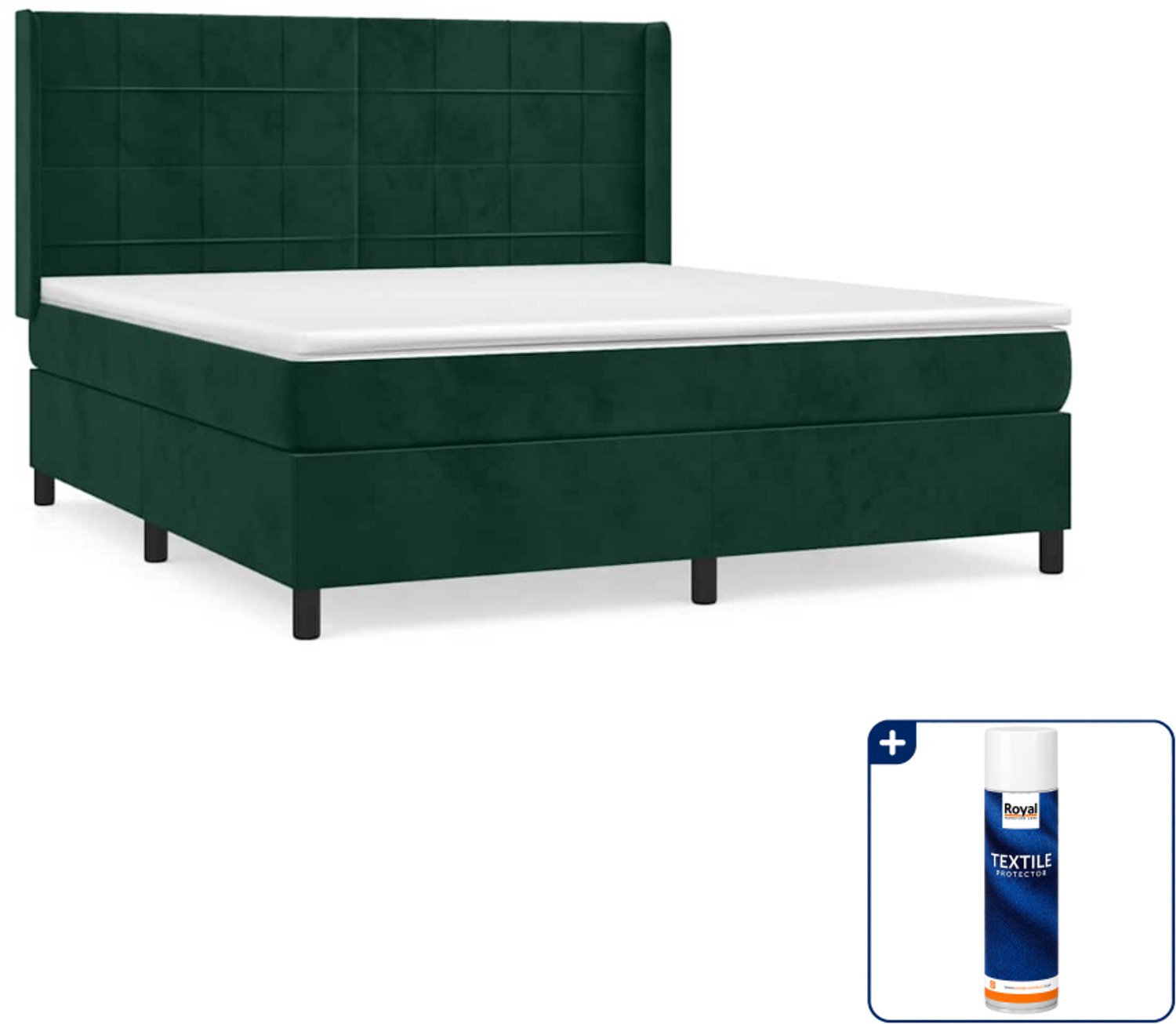 vidaXL Boxspring Kingsize - 180 x 200 cm - fluweel - donkergroen - Inclusief textielbeschermer 500 ml