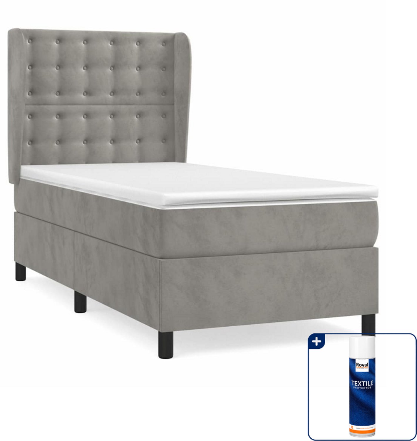 vidaXL boxspring met matras - 80 x 200 cm - fluweel - lichtgrijs - Inclusief textielbeschermer 500 ml