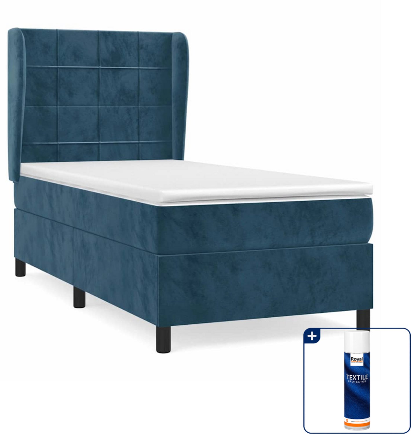 vidaXL boxspring met matras - 100 x 200 cm - fluweel - donkerblauw - Inclusief textielbeschermer 500 ml