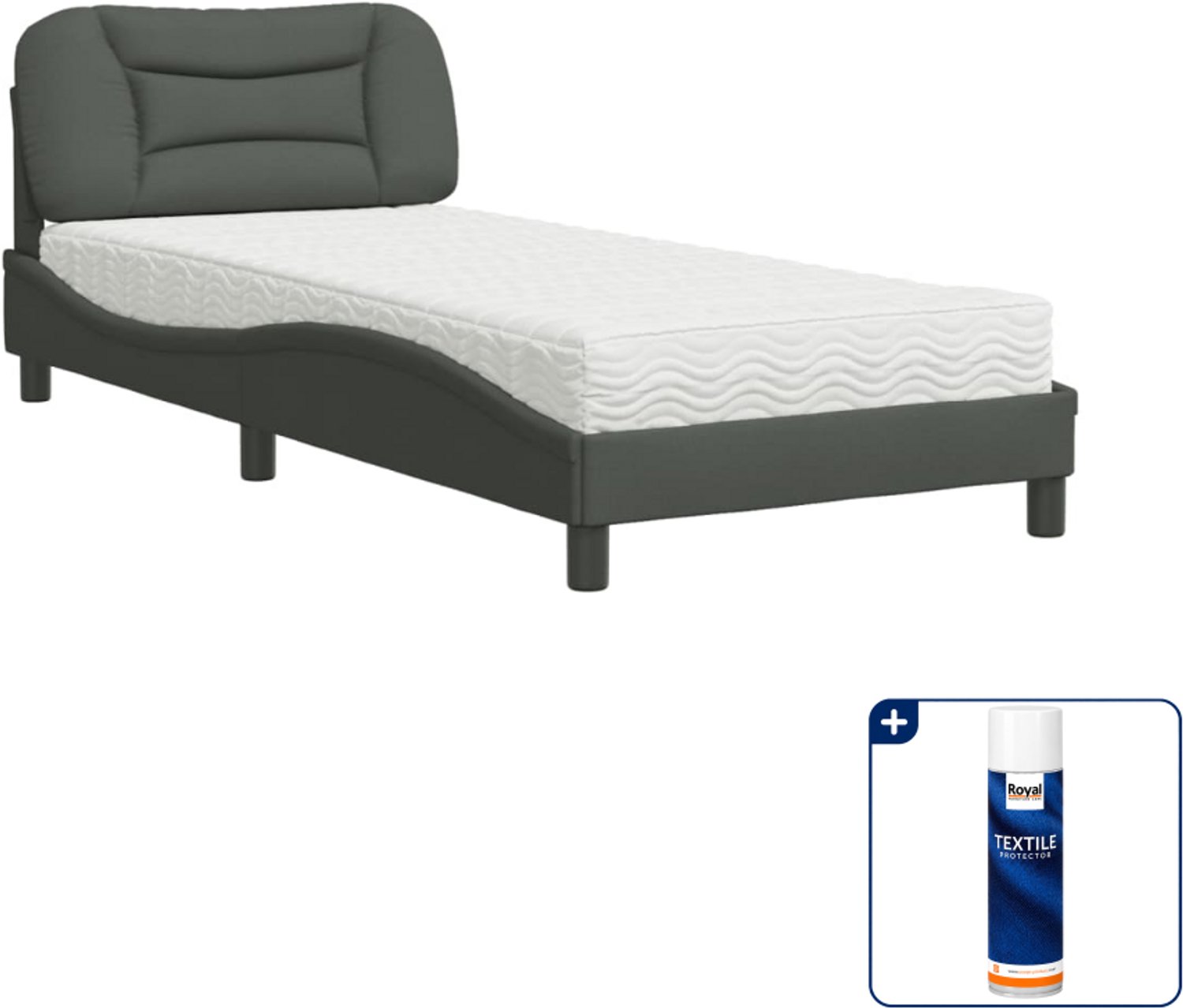 vidaXL Hvar bed met matras - 80 x 200 cm - donkergrijs - Inclusief textielbeschermer 500 ml