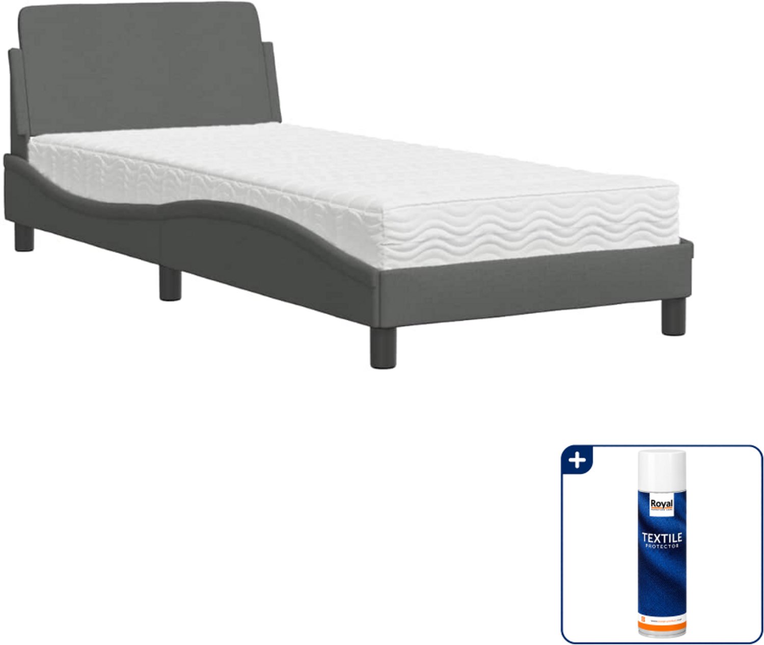vidaXL Bed met matras Dover - 90 x 200 cm - donkergrijs - Inclusief textielbeschermer 500 ml Zwart