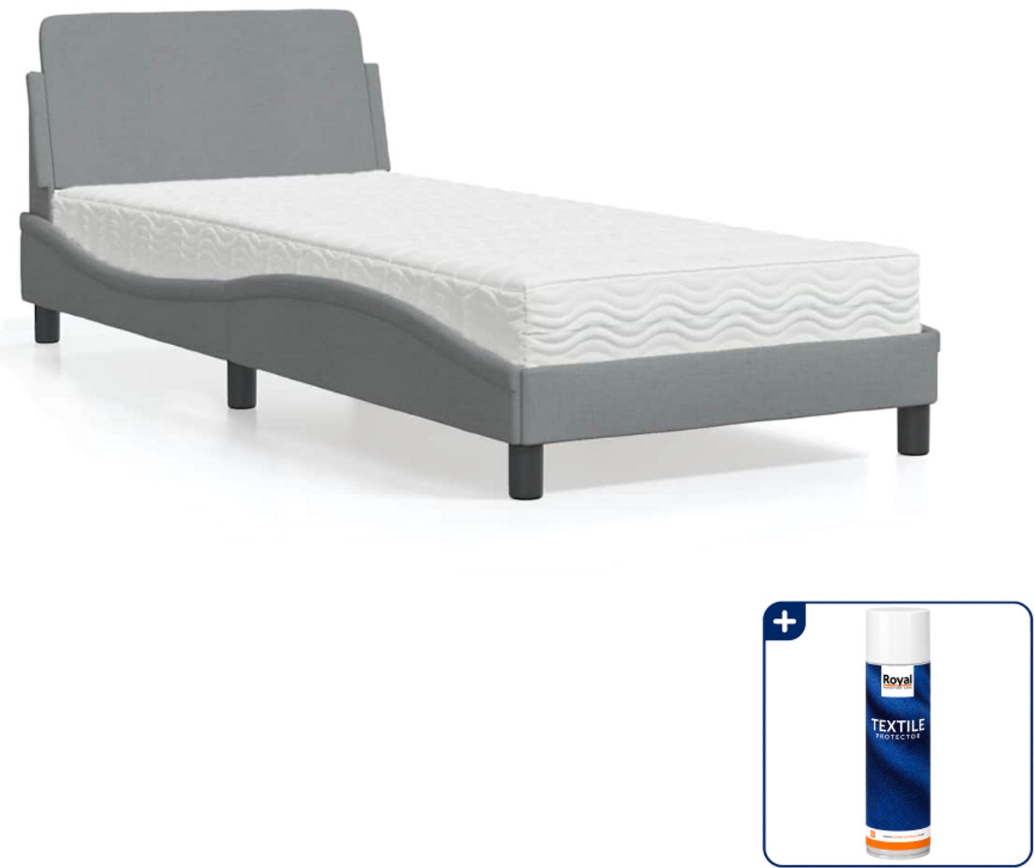 vidaXL Bed Dover met matras 90 x 190 cm - lichtgrijs - Inclusief textielbeschermer 500 ml